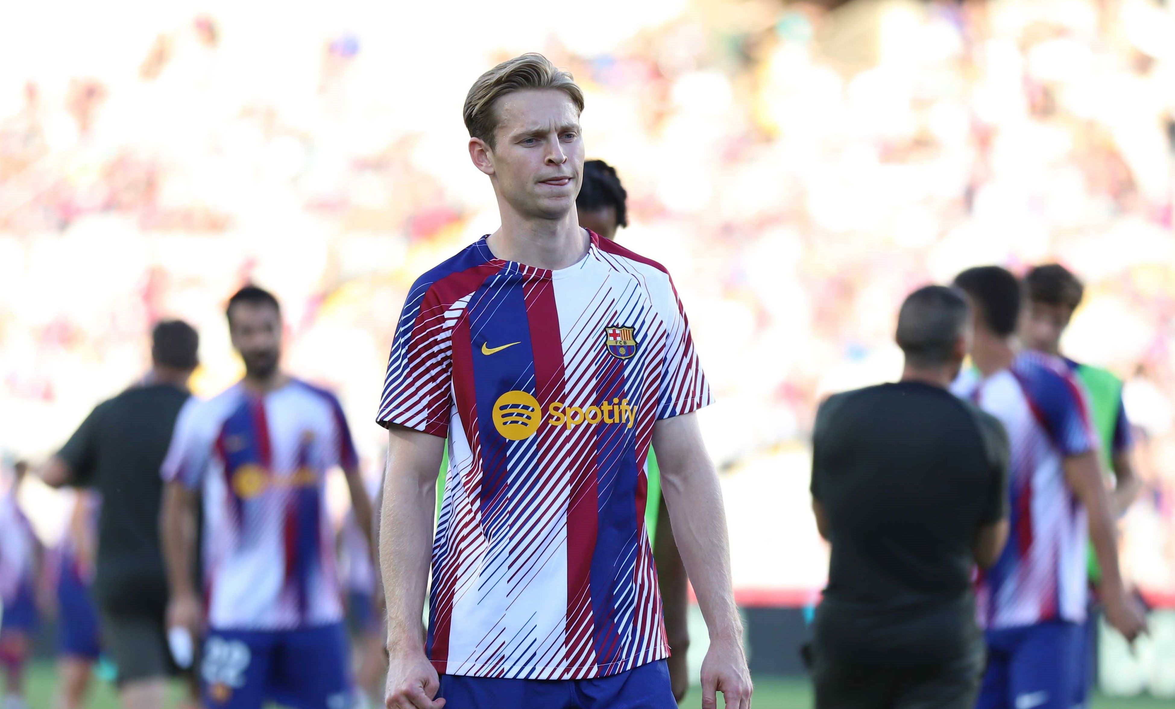  Frenkie de Jong, en un calentamiento del Barça.