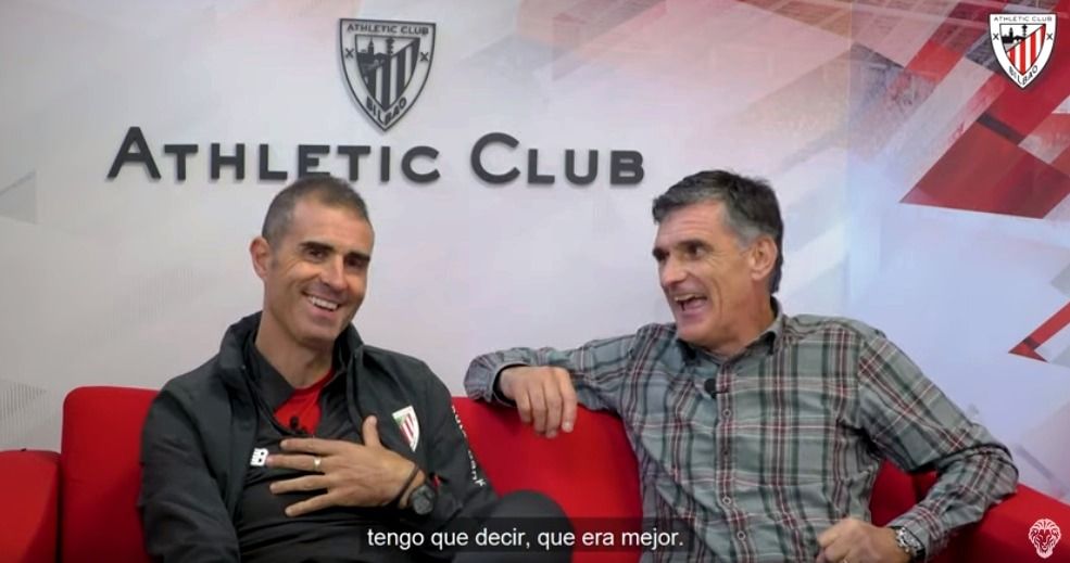 Las carcajadas de Gaizka Garitano y José Luis Mendilibar en Lezama recordando anécdotas de sus etapas en el Eibar.