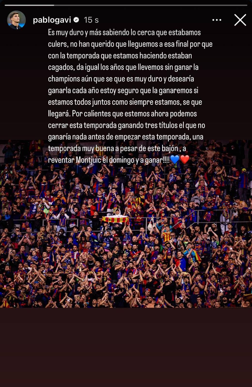  Gavi y su mensaje en redes sociales (Instagram)