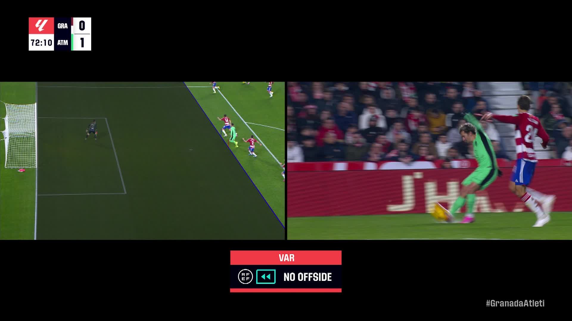 El gol concedido a Álvaro Morata en el Granada-Atlético de Madrid.