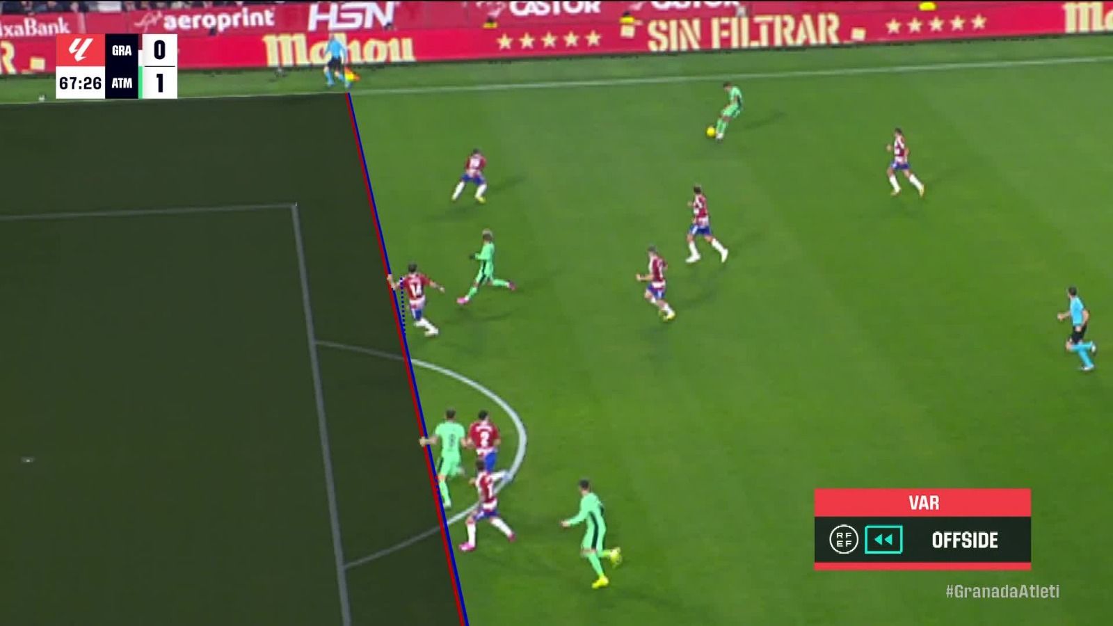 El gol anulado a Sául en el Granada-Atlético de Madrid.