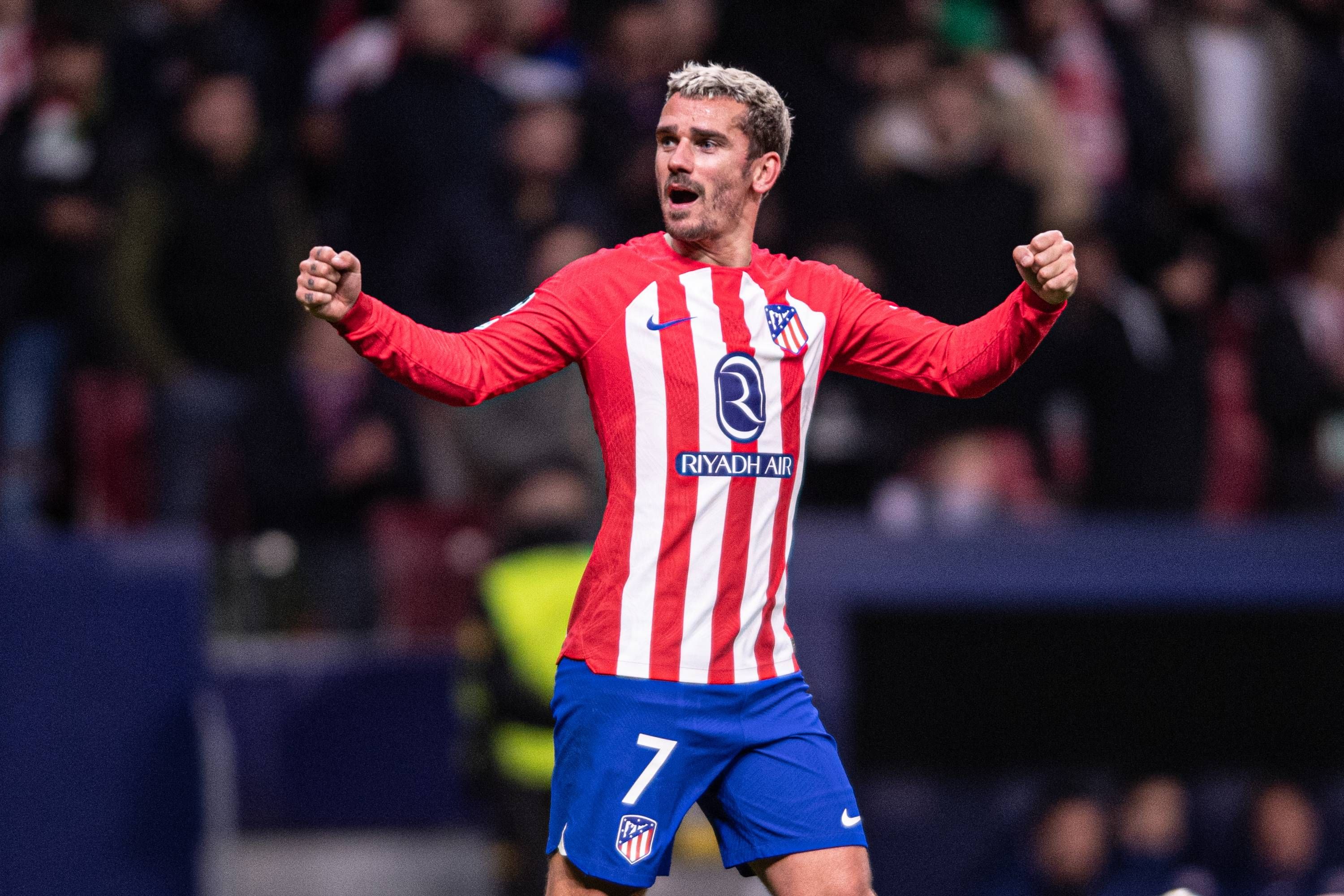 Griezmann celebra uno de sus goles en el Atlético de Madrid-Celtic.