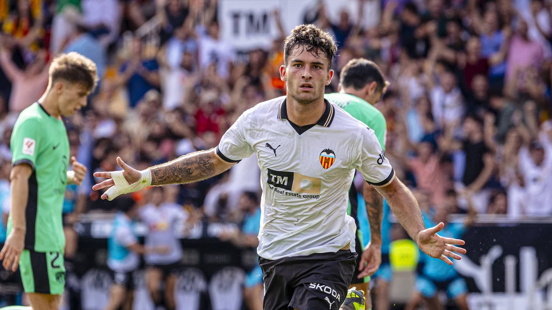 Hugo Duro celebra su gol al Atlético de Madrid.