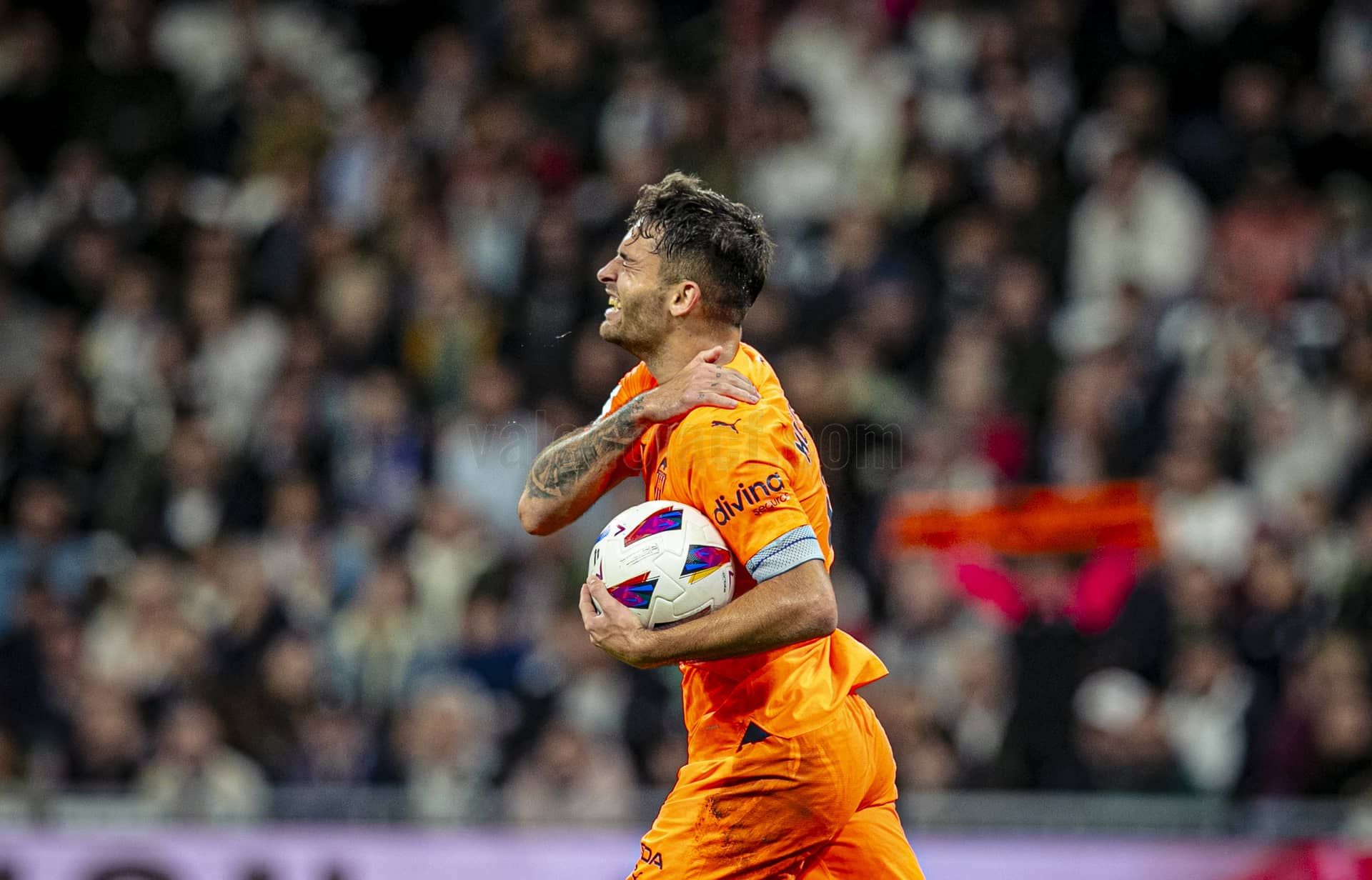  Hugo Duro se duele al celebrar su gol al Real Madrid.