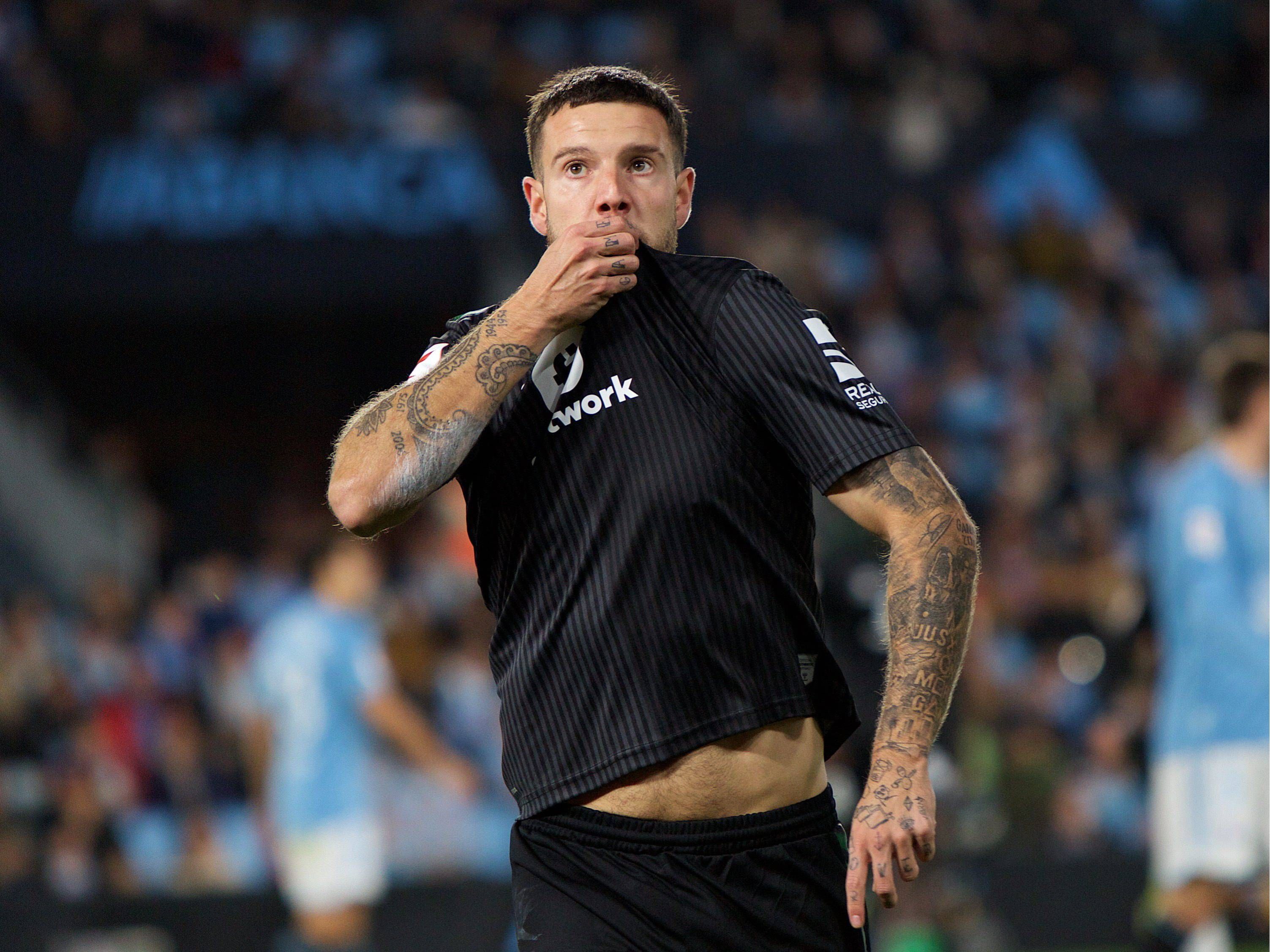 Celebración del tanto de Ruibal ante el Celta.