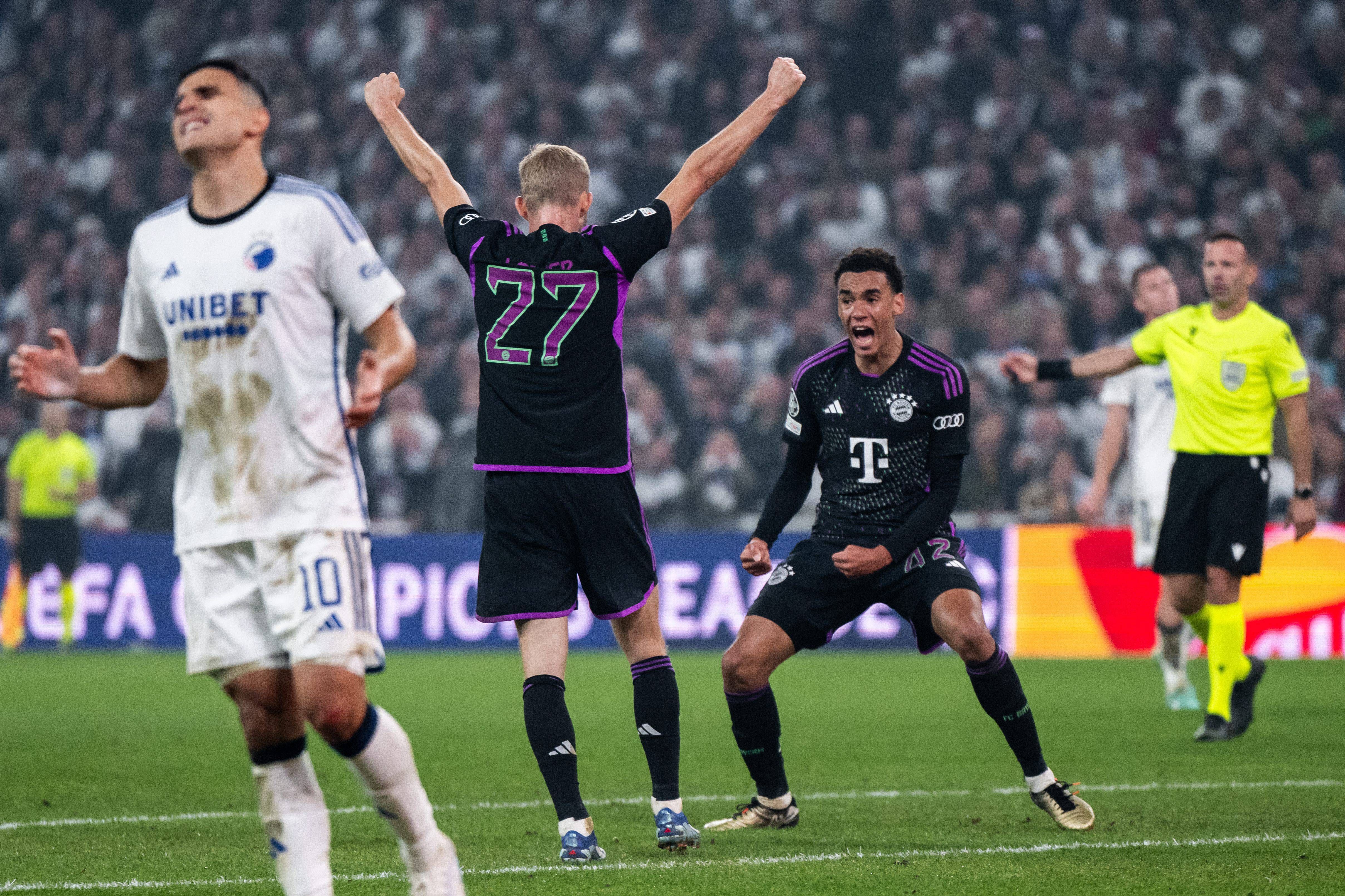  Jamal Musiala celebrando un gol en el Copenhage-Bayern.