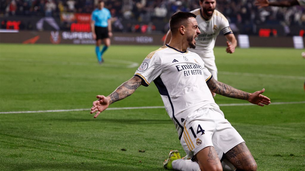  Joselu celebra su gol en el Real Madrid - Atlético de Madrid (@realmadrid)
