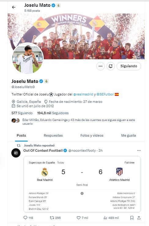 El retuit de Joselu al falso resultado del derbi que no gustará al Atleti ni a su afición