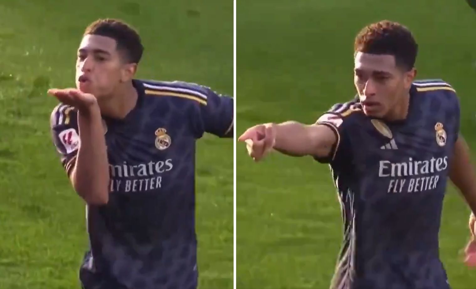 La celebración de Bellingham lanzando un beso a la grada.