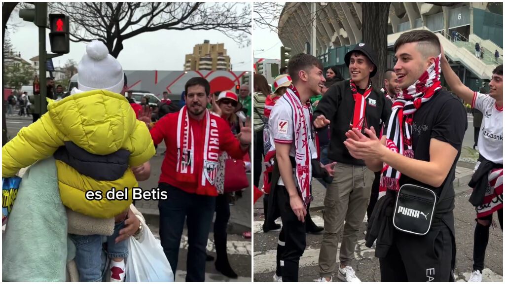  La divertida secuencia entre unos hinchas del Athletic y un niño del Betis. (TikTok)