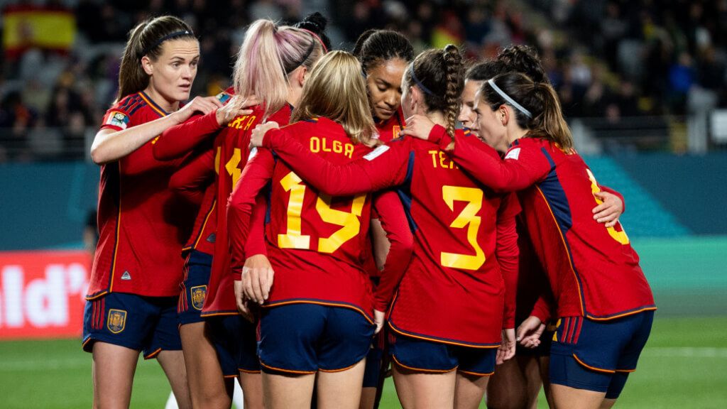 La selección española femenina antes de un partido de la Copa del Mundo