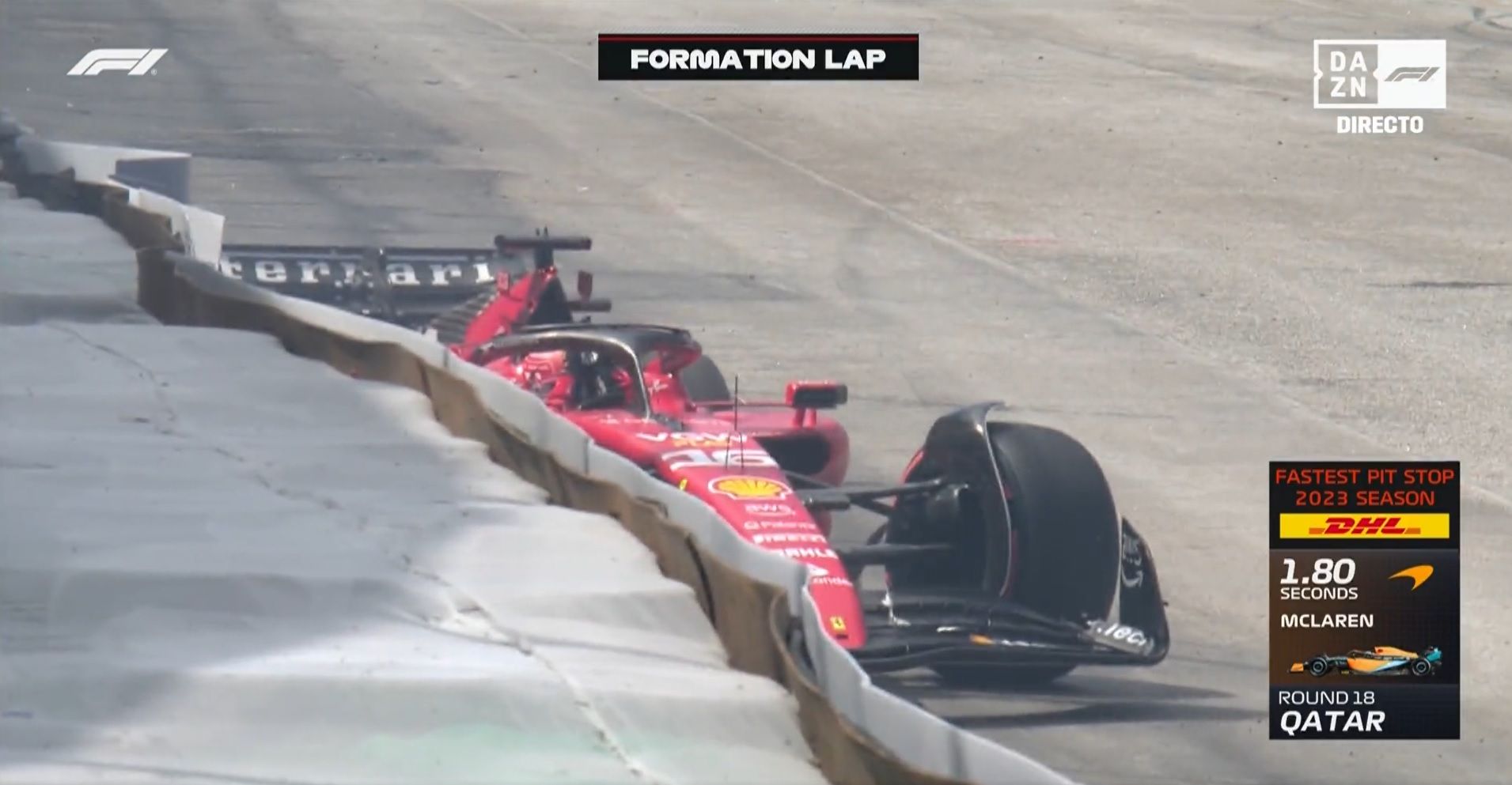 Charles Leclerc, tras su accidente en la vuelta de formación (Foto: Captura de pantalla de DAZN).