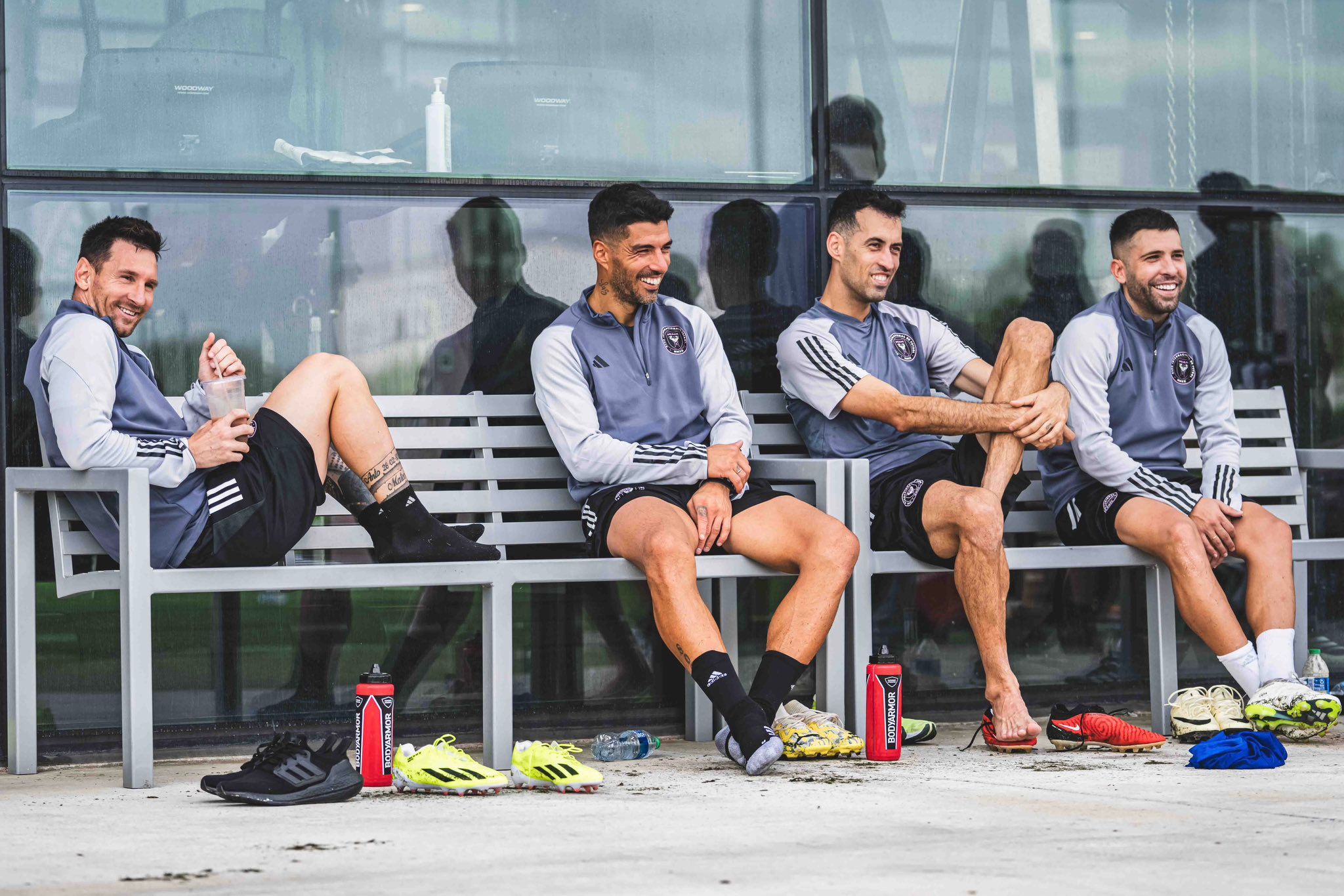 Leo Messi, Luis Suárez, Sergio Busquets, Jordi Alba, juntos en Miami.
