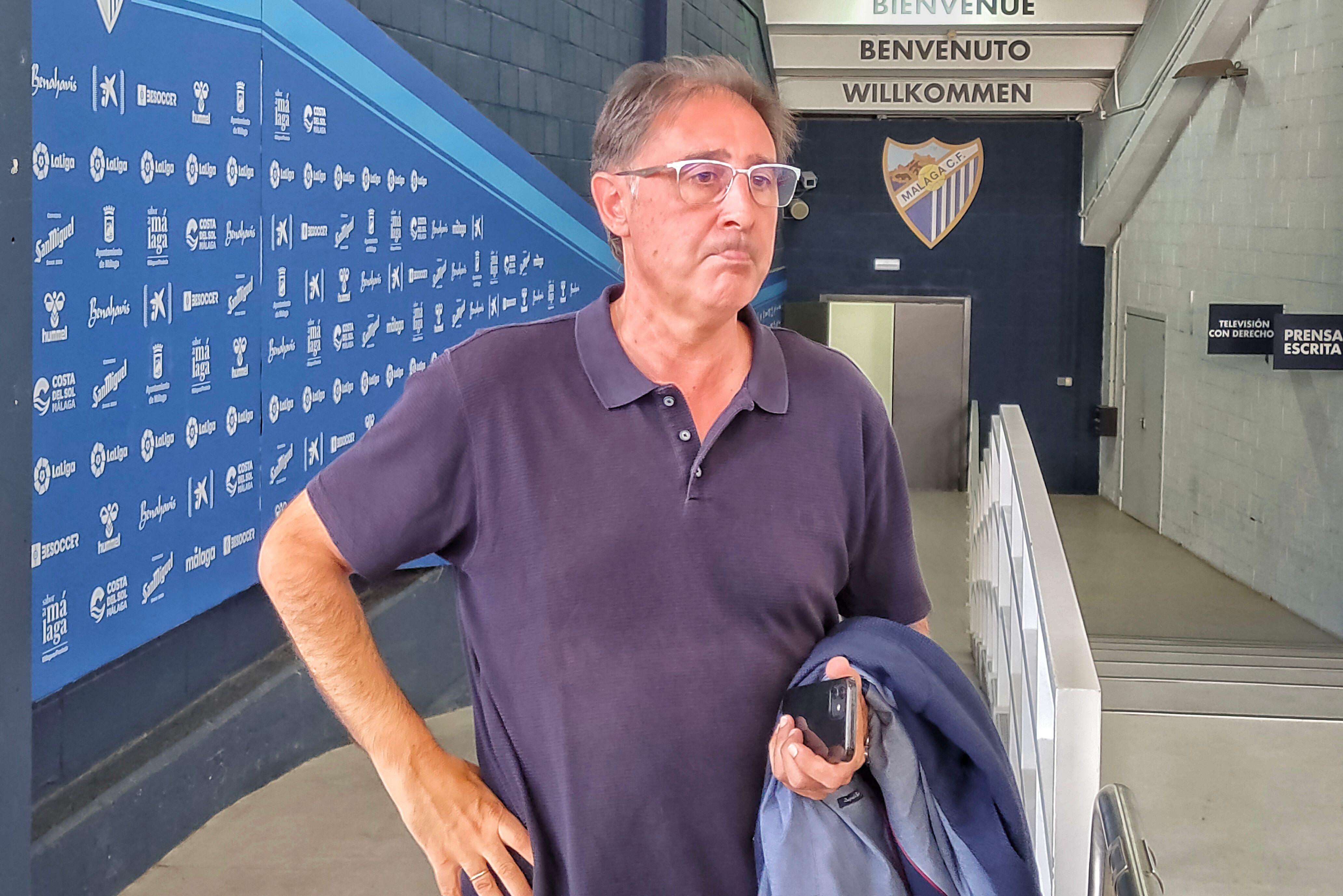 Loren Juarros, en la zona mixta de La Rosaleda.