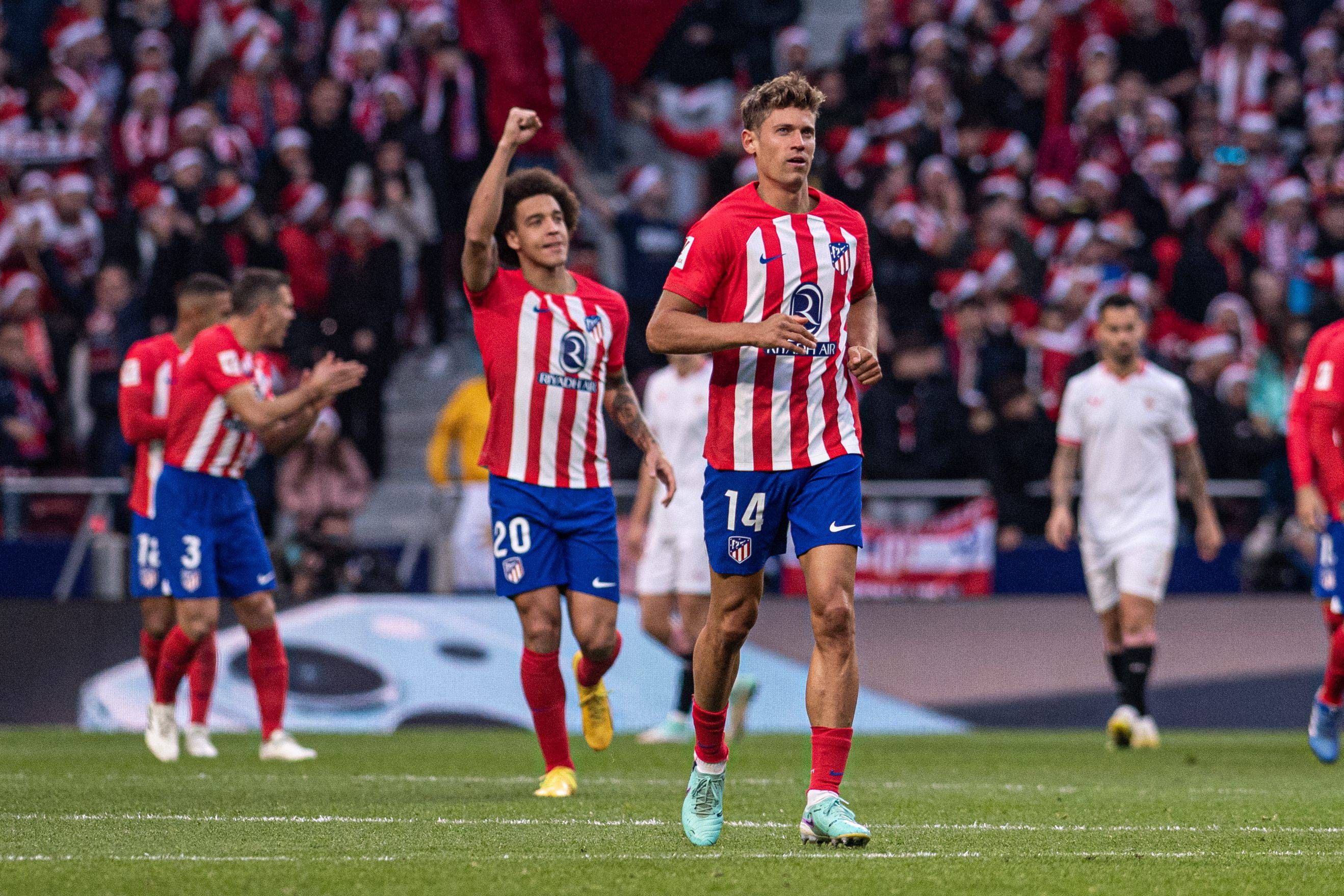  Marcos Llorente, tras su gol en el Atlético de Madrid-Sevilla.