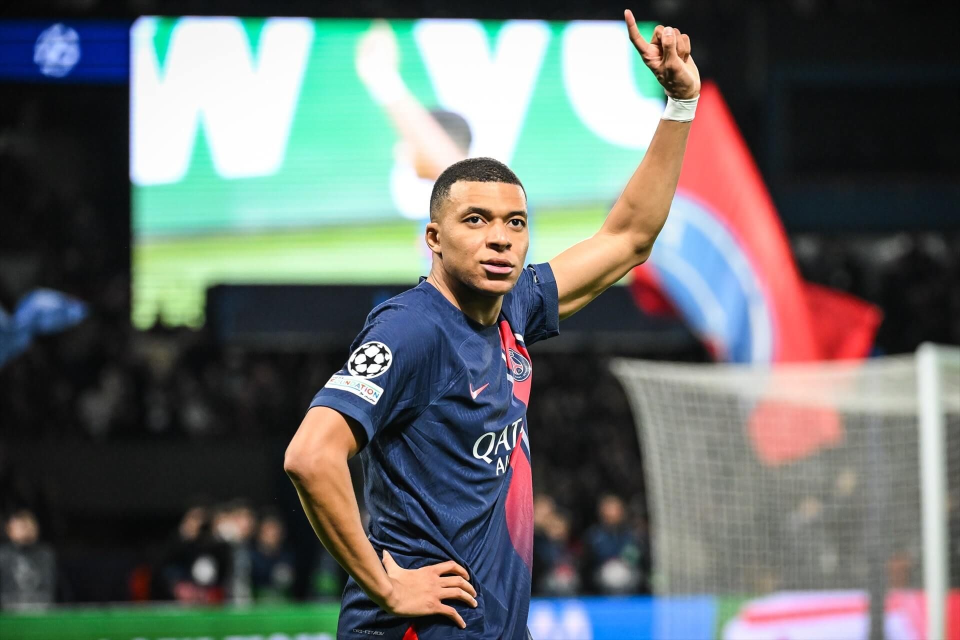 Mbappé celebra el gol anotado ante la Real Sociedad en Champions League