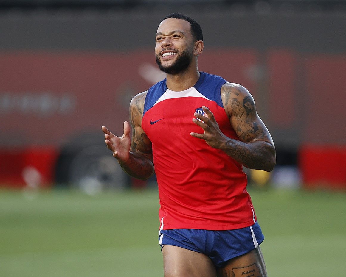  Memphis Depay, en una sesión del Atlético de Madrid.