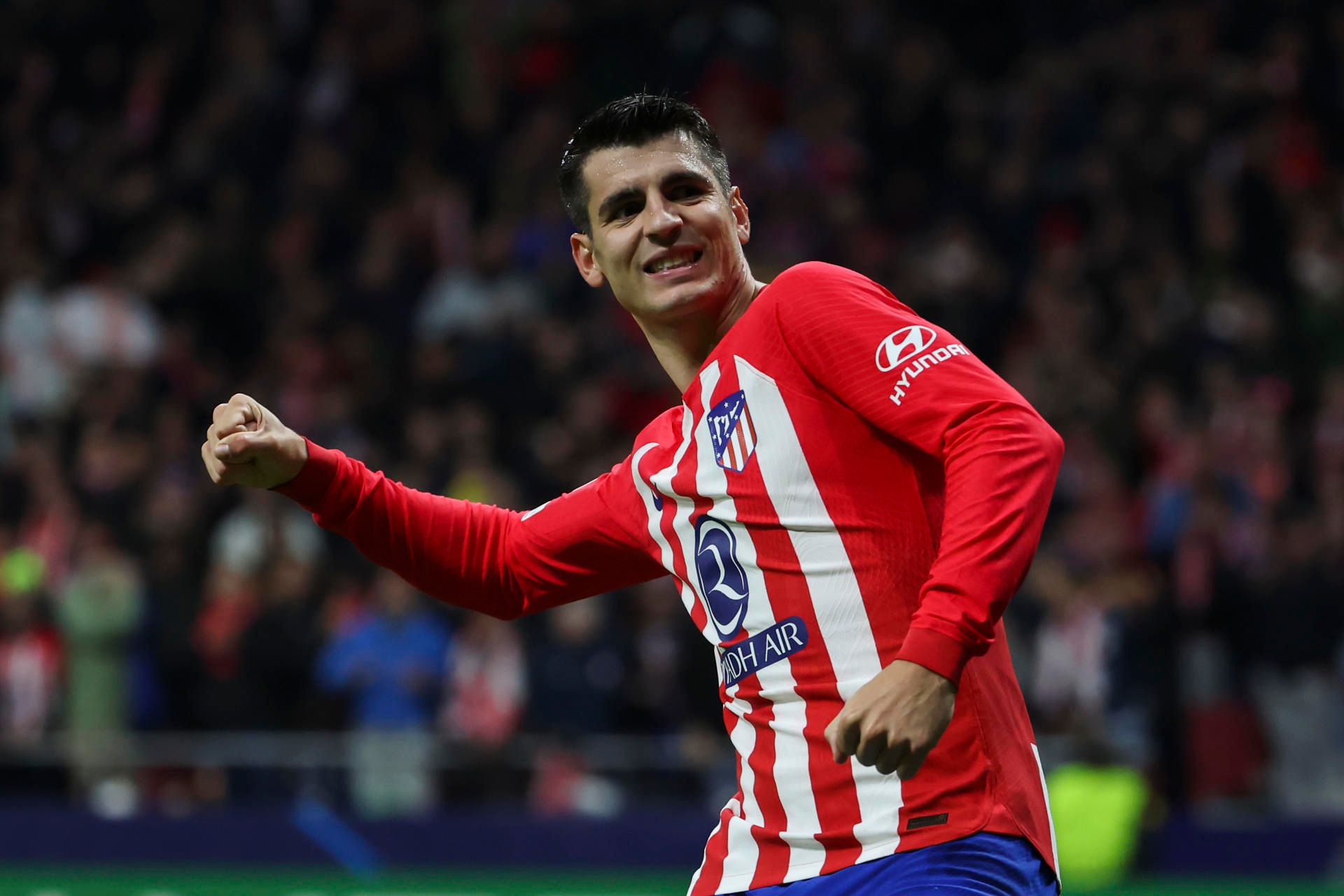 Morata celebrando uno de sus goles ante el Celtic en el Metropolitano.