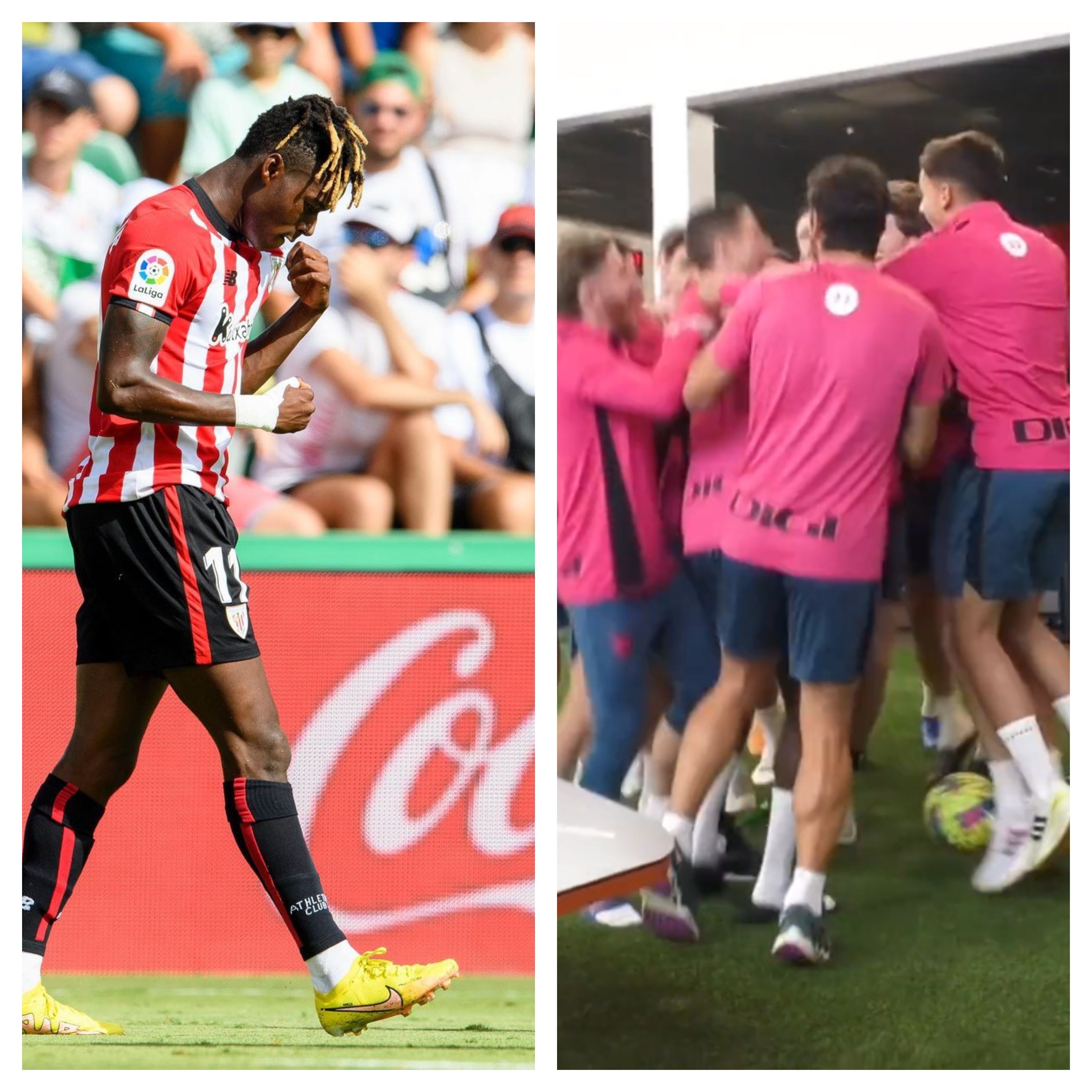 Nico Williams y la fiesta con los compañeros tras anunciar su renovación en Lezama con el Athletic Club.