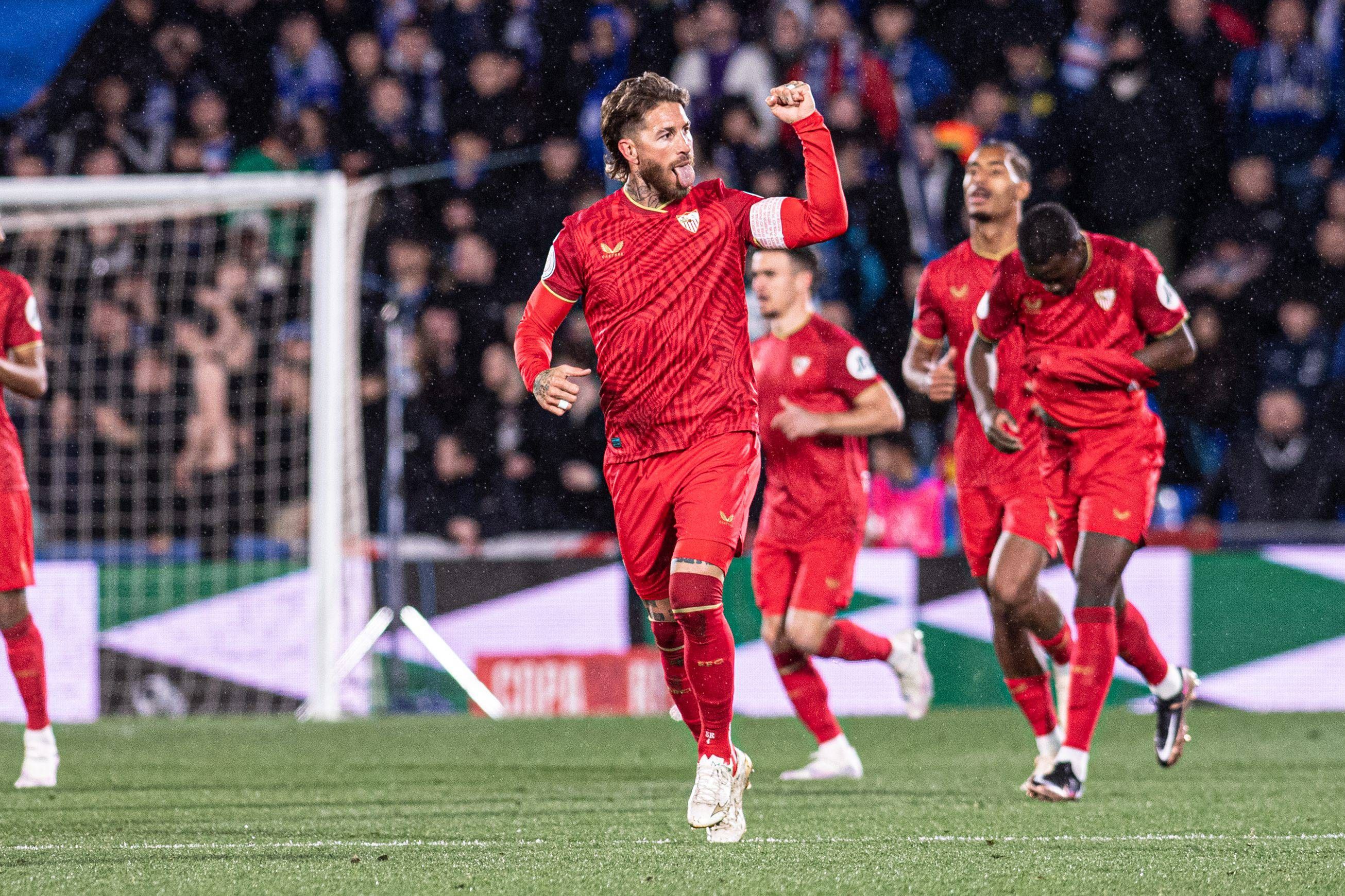 Celebración del gol de Sergio Ramos ante el Getafe.