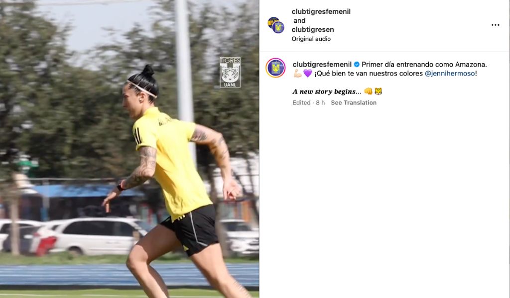  Primer entrenamiento de Jenni Hermoso con el Tigres Femenil (Fuente: @clubtigresfemenil)