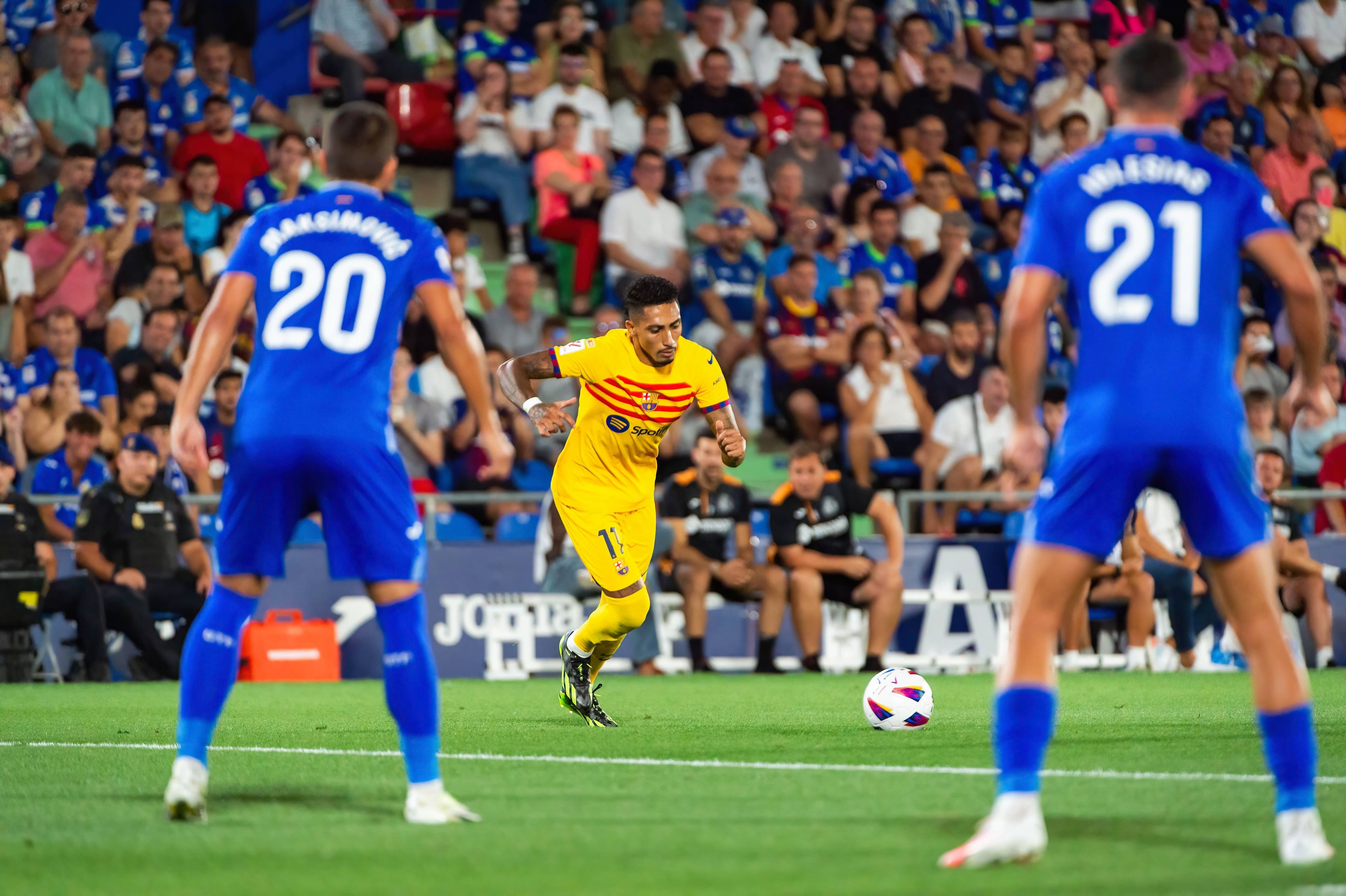  Raphinha, durante el Getafe-Barcelona. Fuente: Cordon Press.