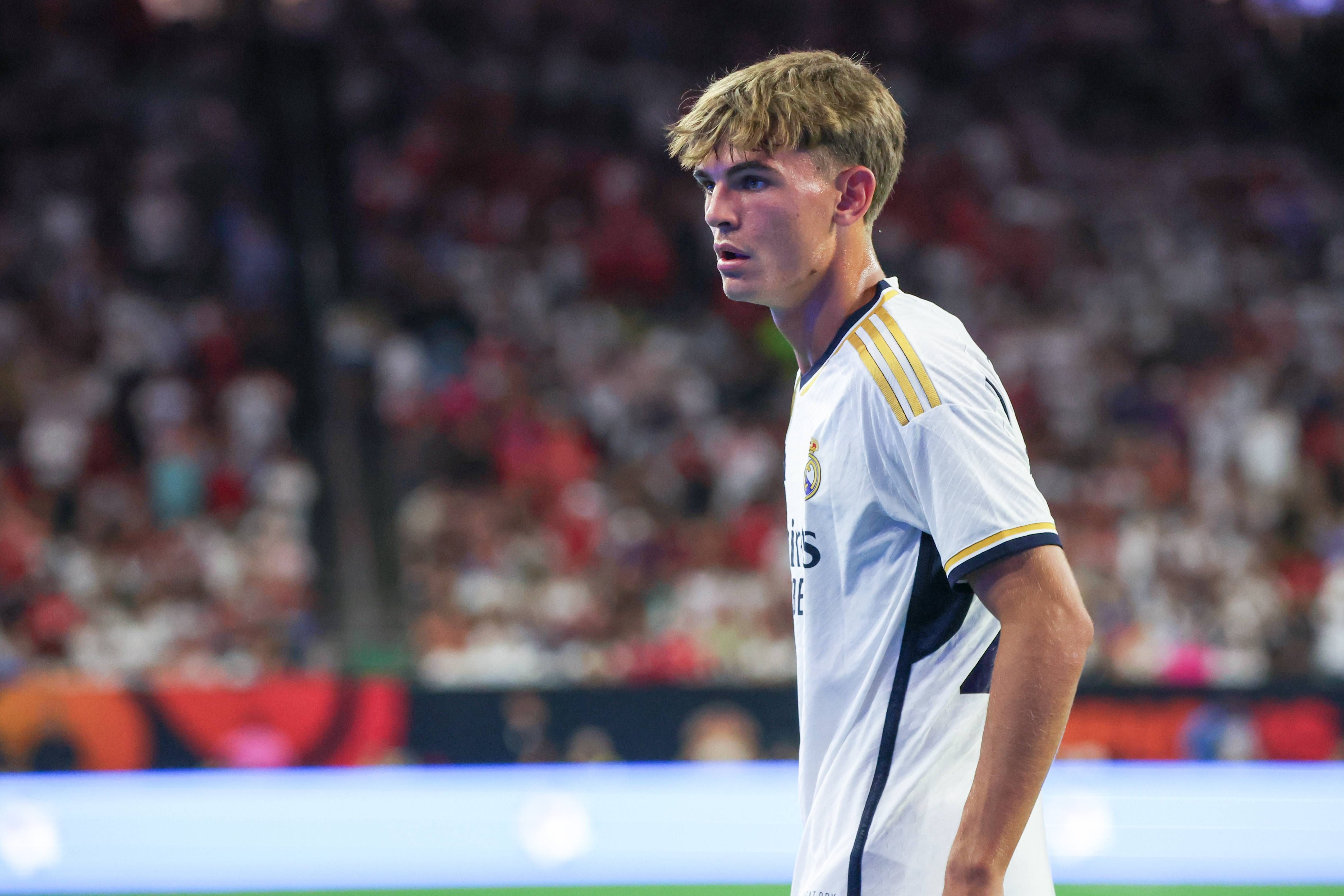 Nico Paz, durante el Real Madrid-Manchester United.
