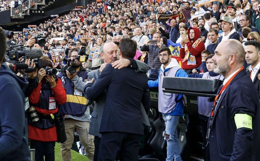 Rubén Baraja y Rafa Benítez, en el Valencia CF - Celta de Vigo.