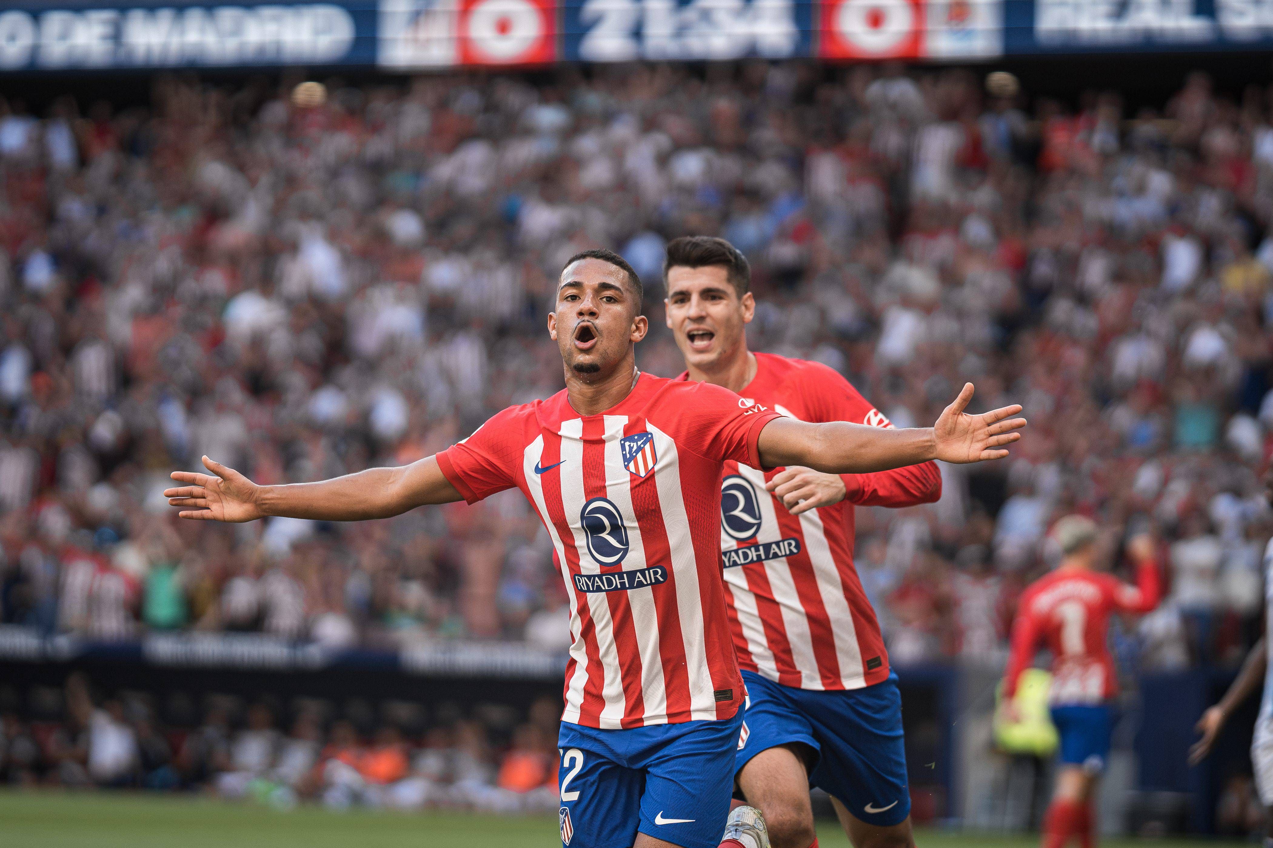 Samuel Lino celebra su gol en el Atlético de Madrid-Real Sociedad.