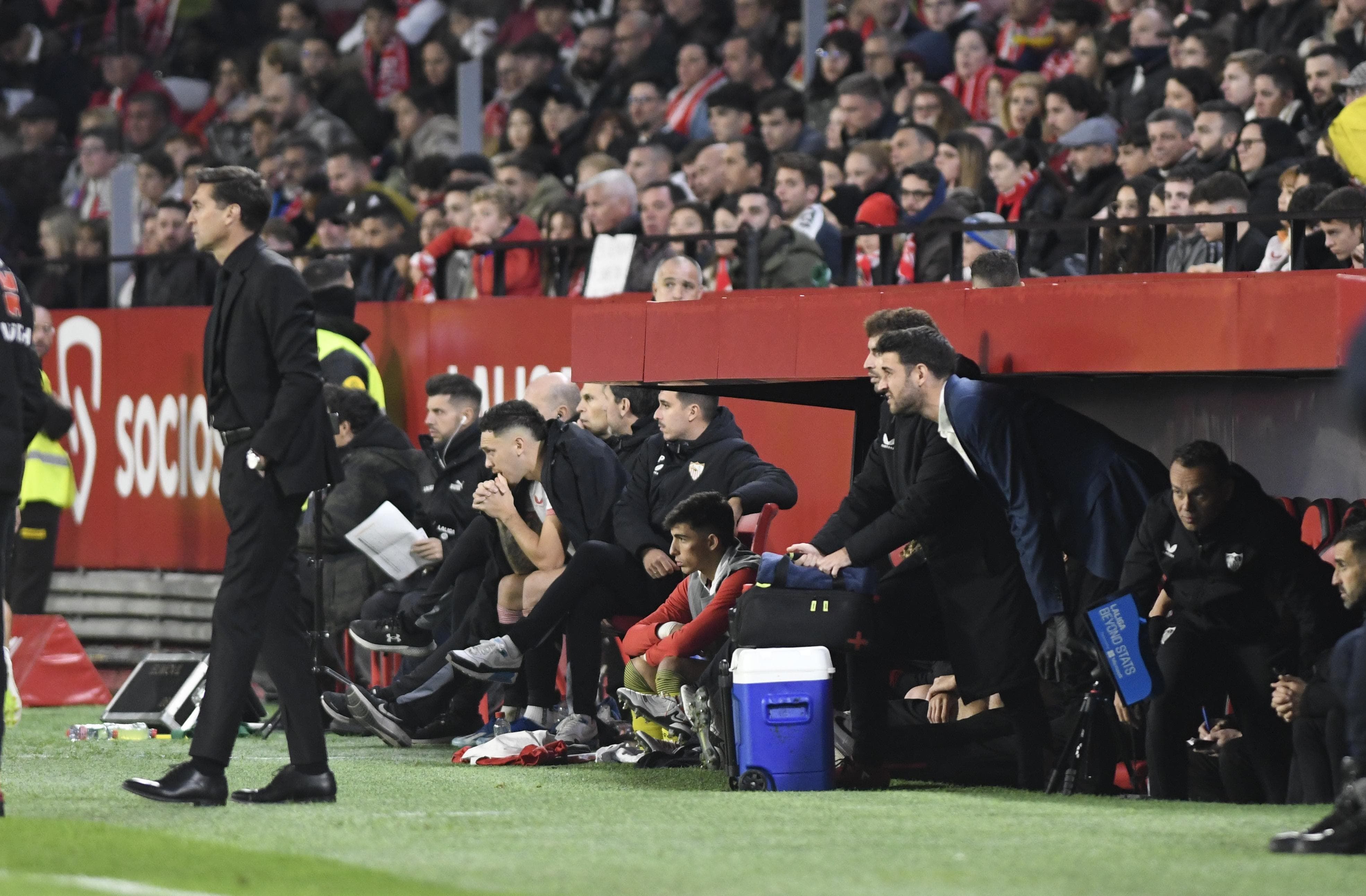 Ocampos, tras ser cambiado en el Sevilla-Getafe.