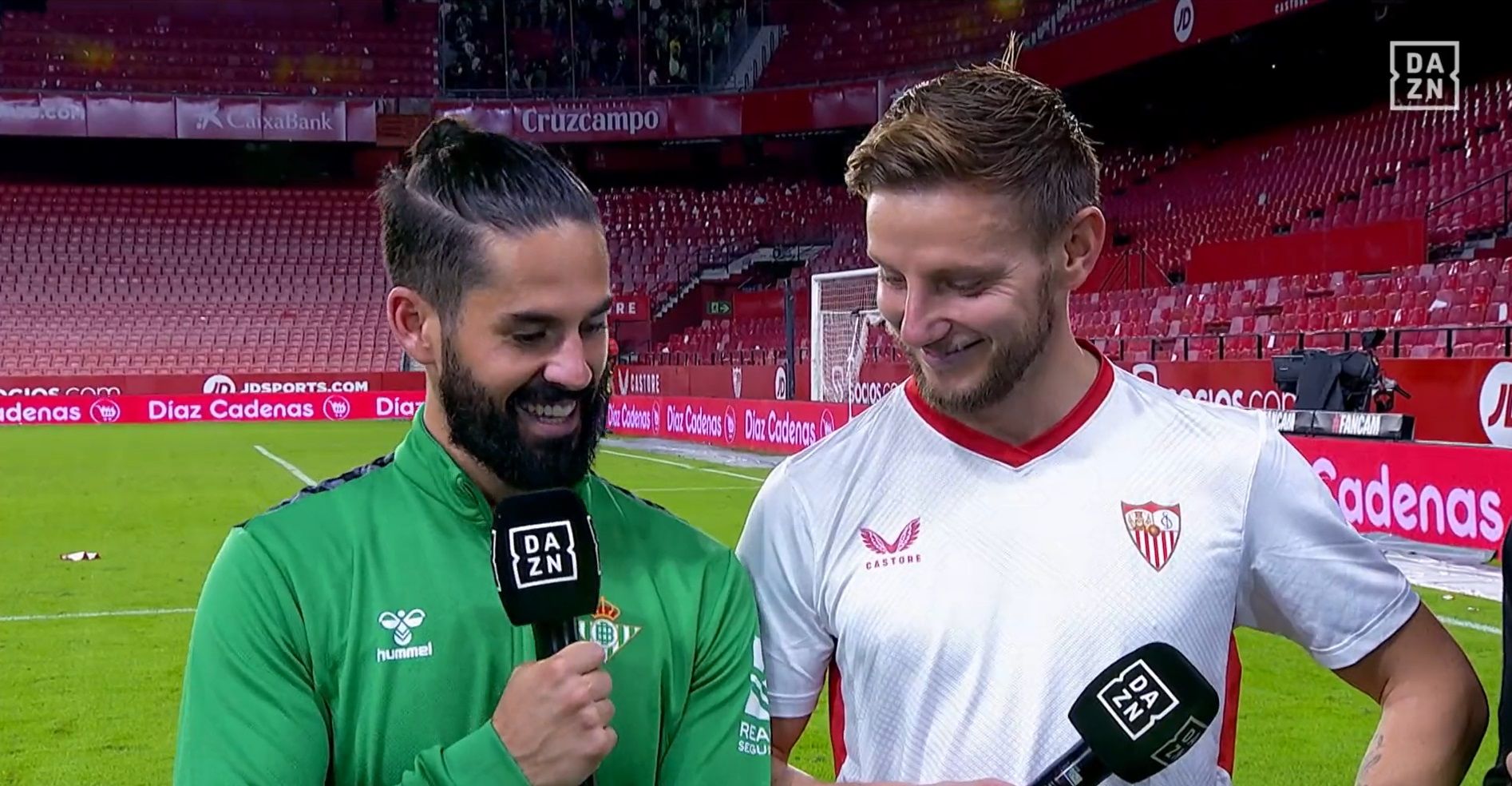 Isco y Rakitic hablan tras el partido. (DAZN)