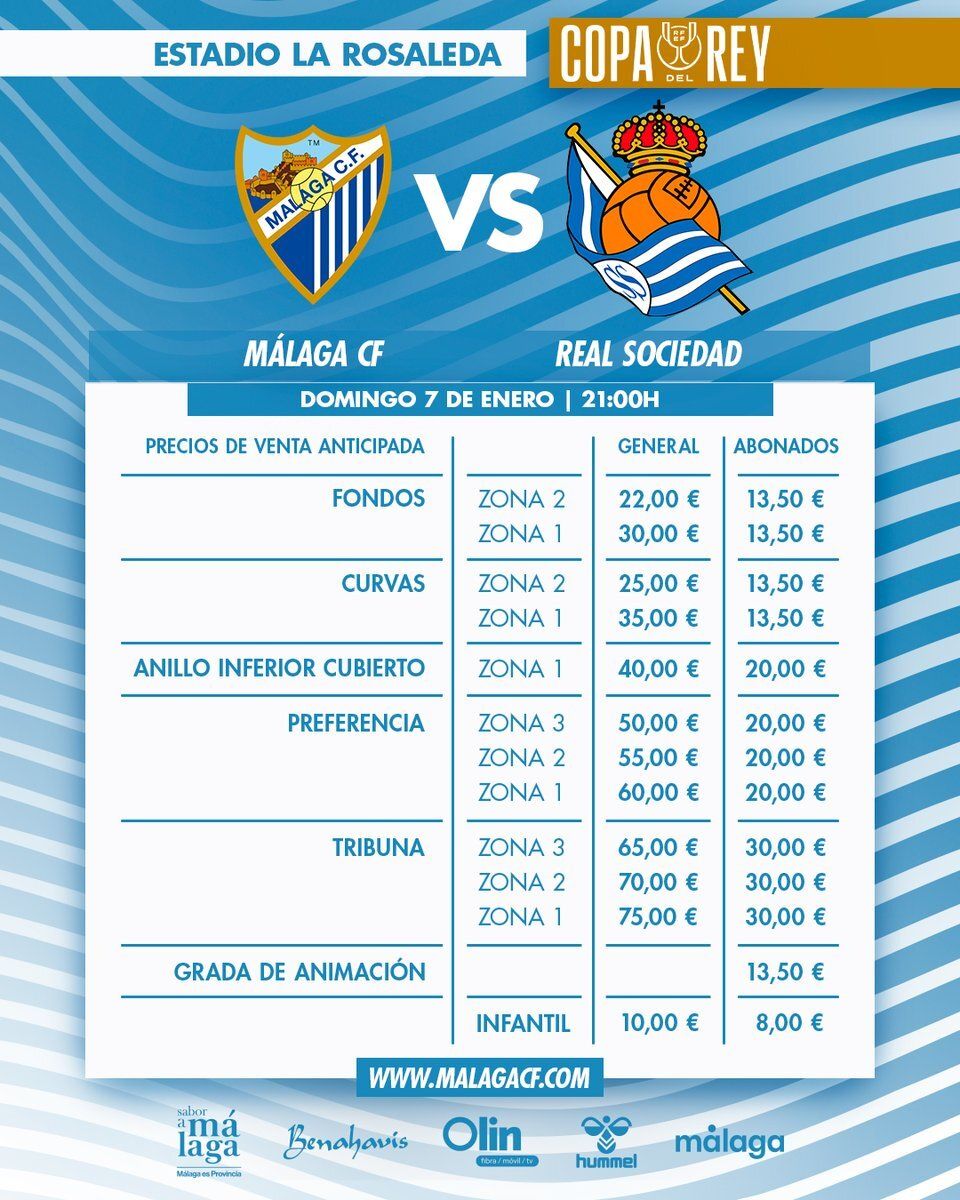  Tabla de precios de las entradas para el cruce de dieciseisavos de Copa.