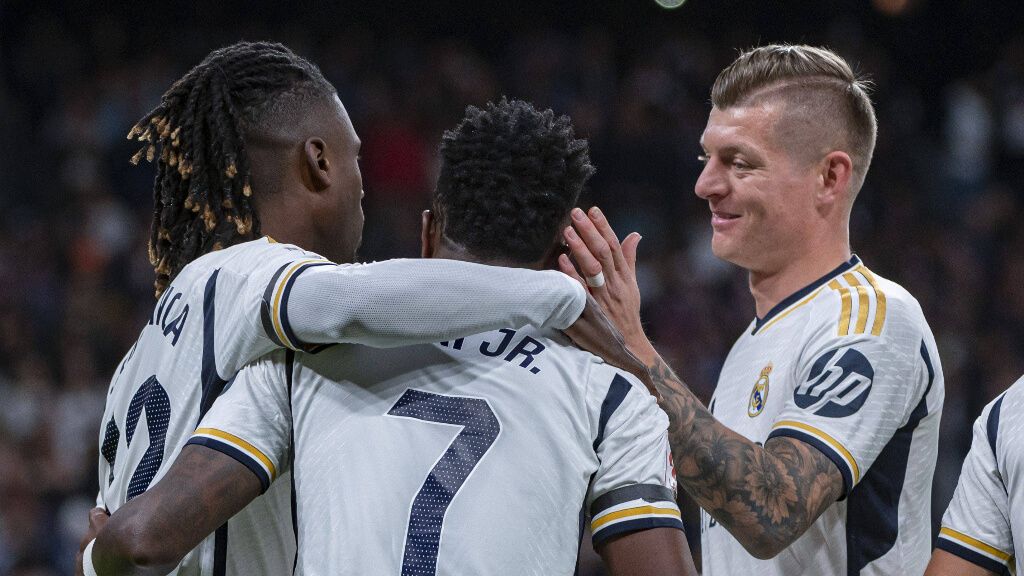 Toni Kroos, Vinicius Jr y Eduardo Camavinga. (Fuente: Cordon Press)