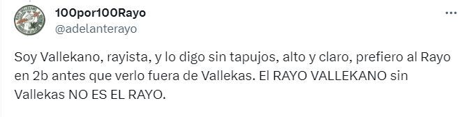  Un comentario de un aficionado rayista que resume el sentir de la afición (@adelanterayo)