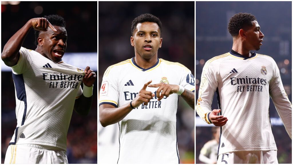 Vinicius, Rodrygo y Bellingham, en un partido del Real Madrid