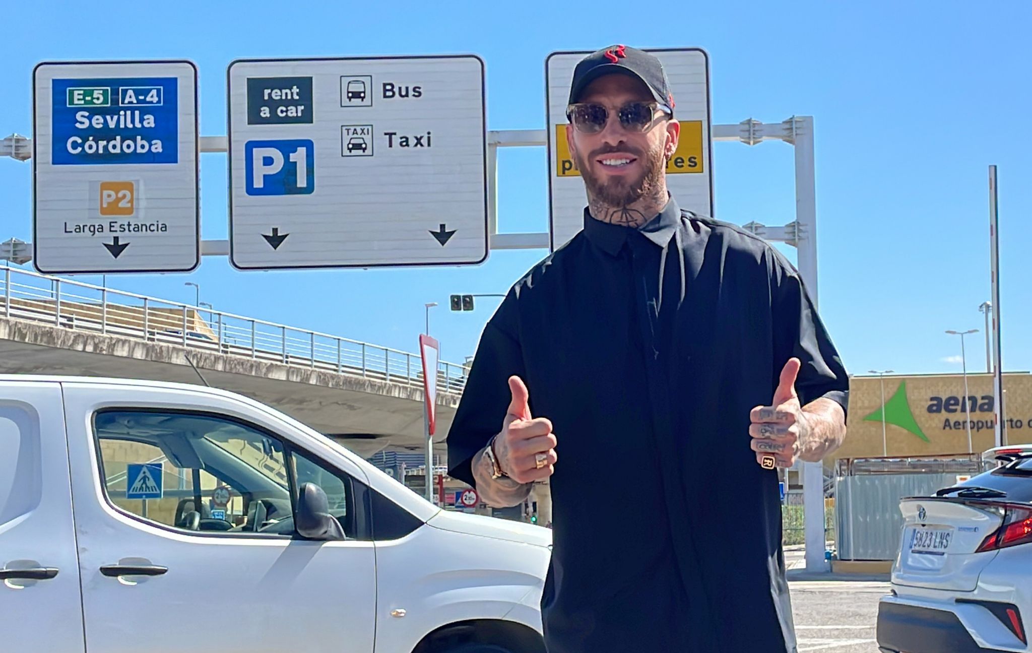 Sergio Ramos, a su llegada a Sevilla.