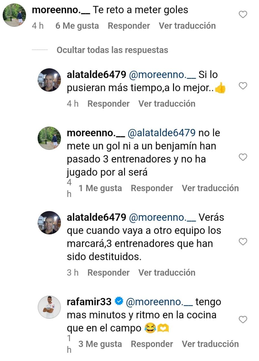 Respuesta de Rafa Mir en su publicación de Instagram.