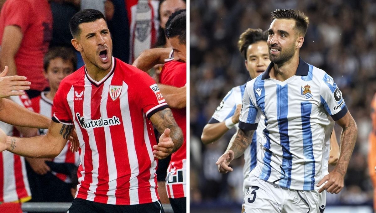 Yuri Berchiche y Brais Méndez se verán las caras este sábado en el derbi vasco Athletic Club-Real Sociedad de San Mamés.
