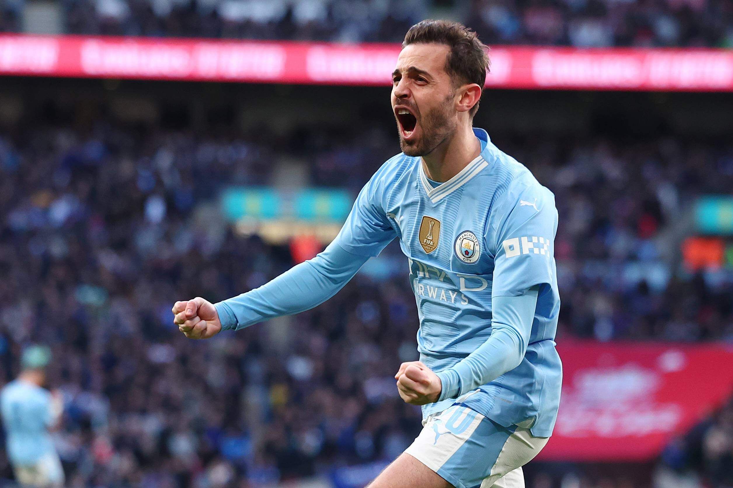 Bernardo Silva celebrando un gol con el Manchester City.