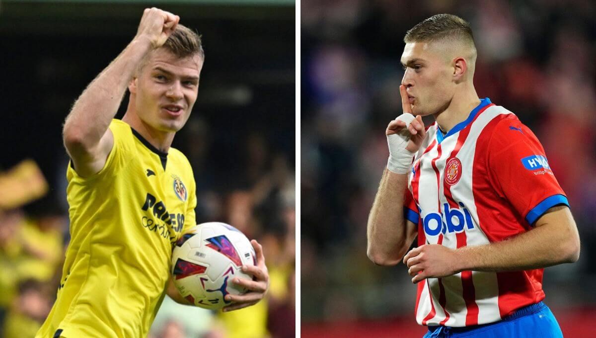  Alexander Sorloth y Artem Dovbyk celebran goles con el Villarreal y el Girona.