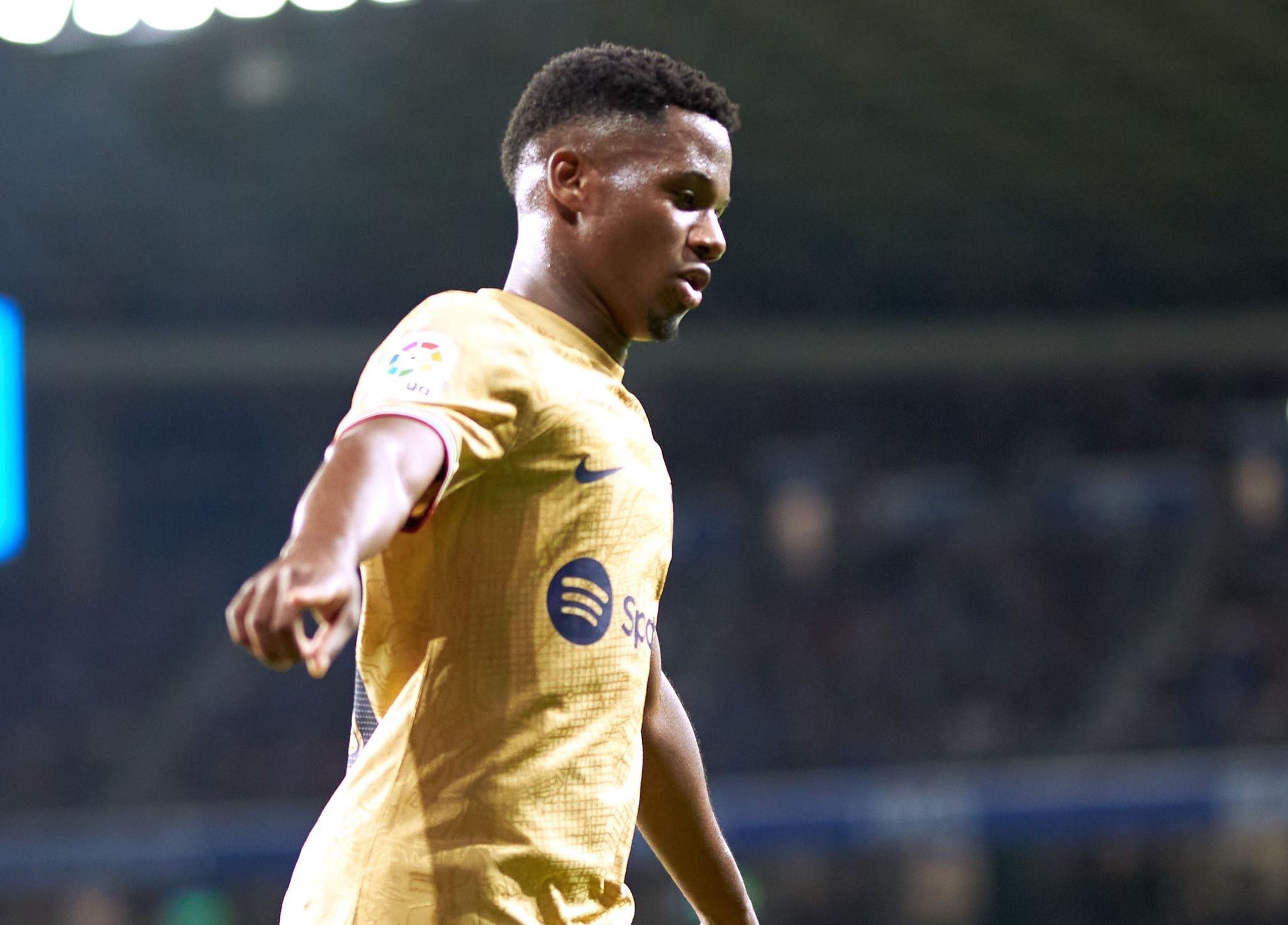  Ansu Fati celebra su gol en el Real Sociedad-Barcelona.