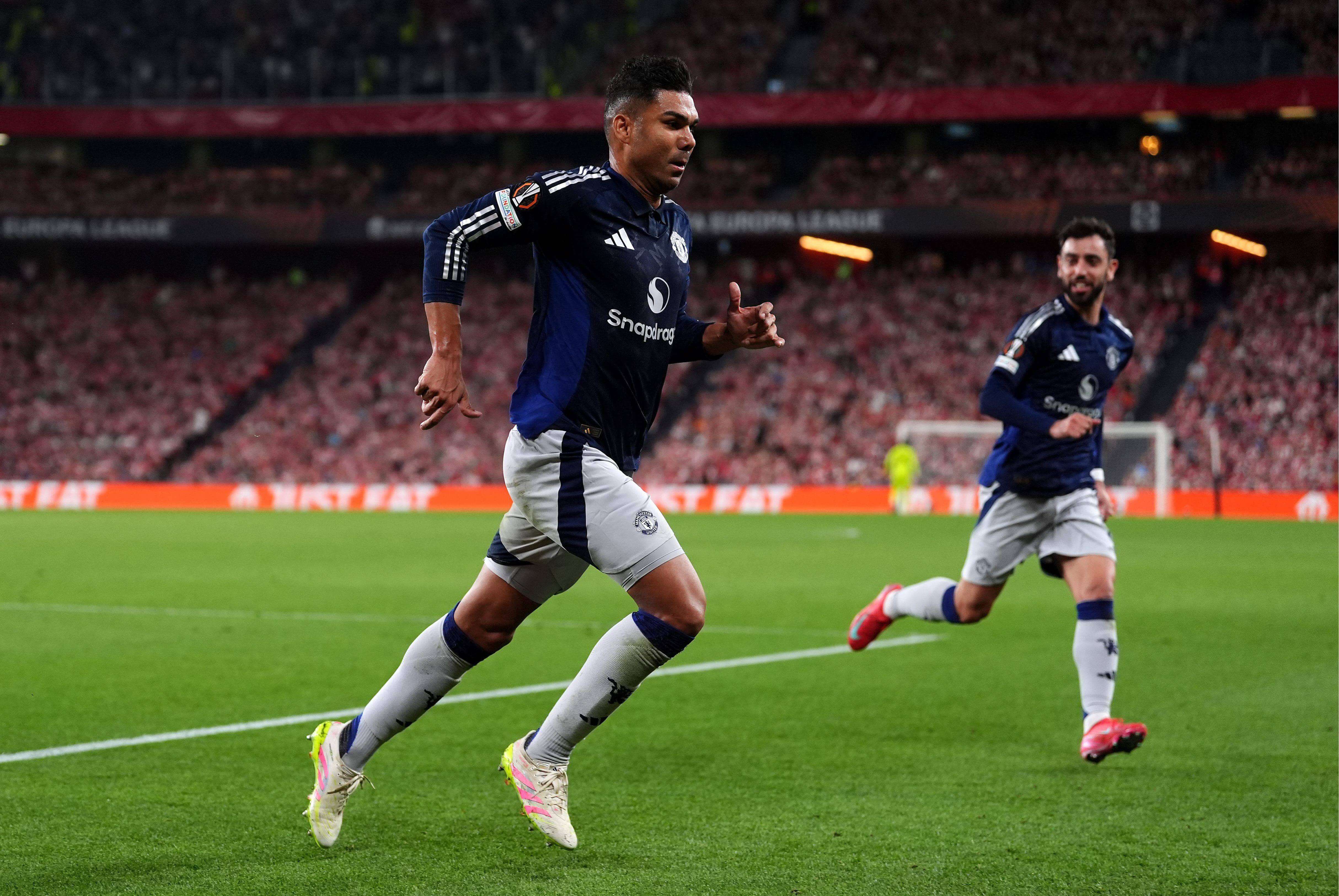 Casemiro celebra su gol en el Athletic-Manchester United (Foto: Cordon Press).