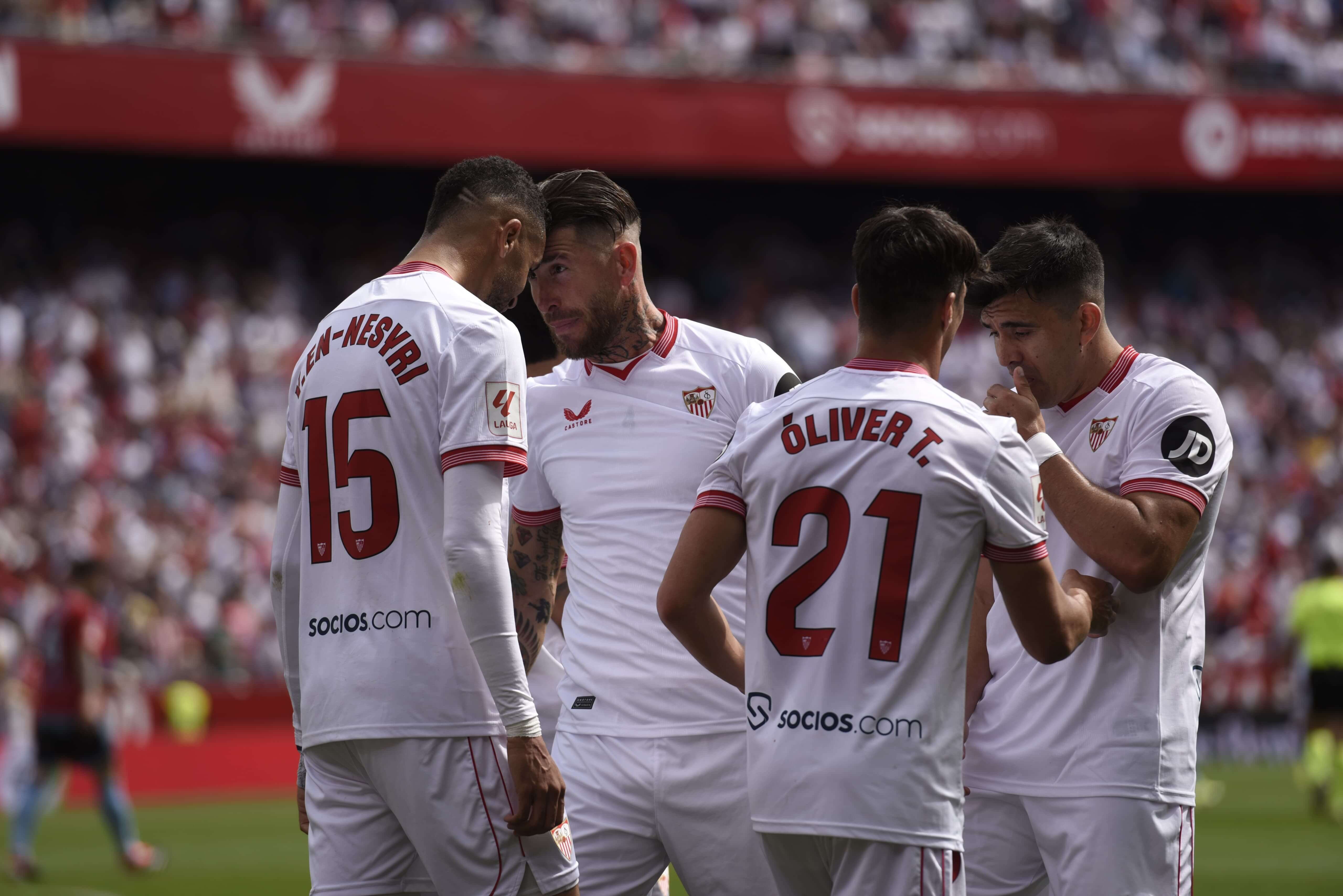 Celebración del gol del Sevilla ante el Celta.