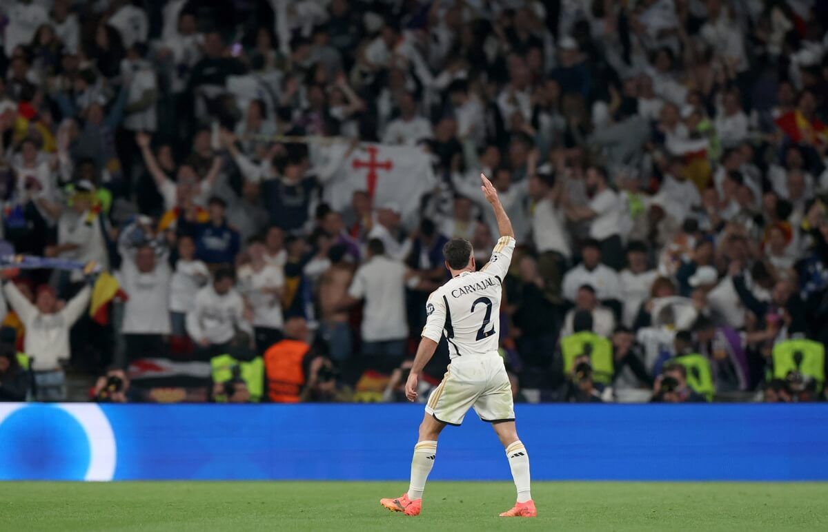  Dani Carvajal celebra su gol en la final de Champions.