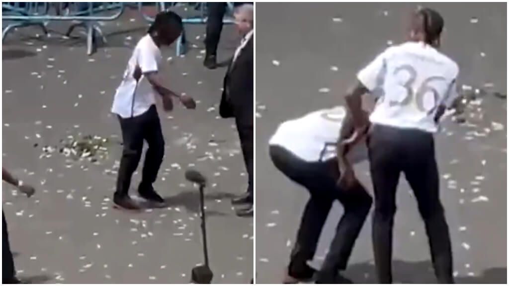  Eduardo Camavinga pisa una caca y Rüdiger y Militao se parten de risa (Captura de @rmajude)