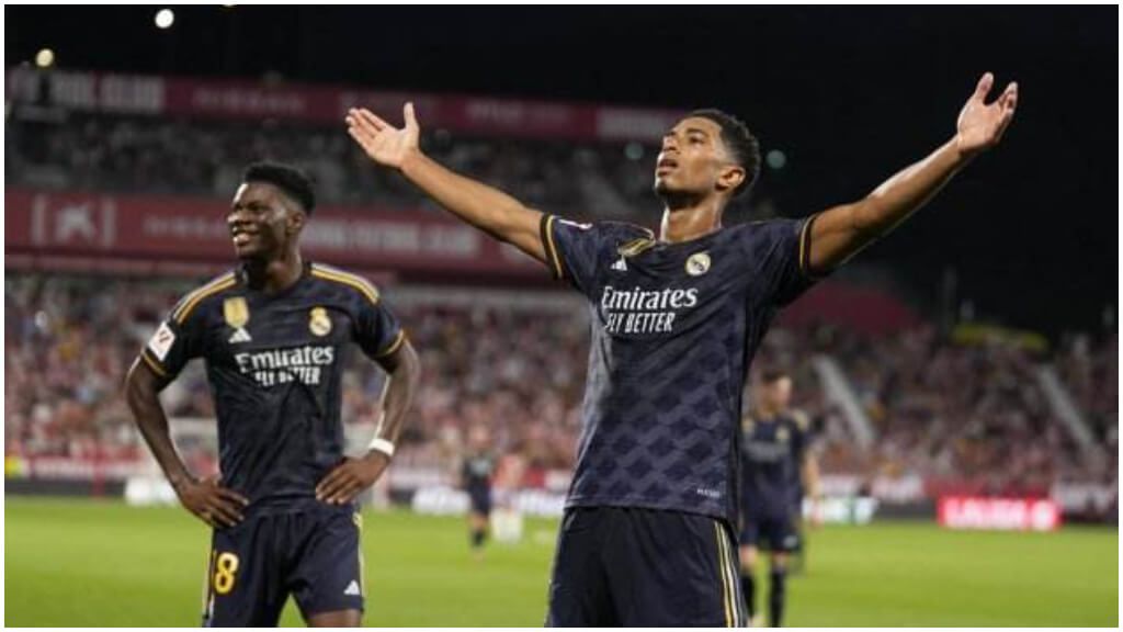  Jude Bellingham celebra un gol con el Real Madrid esta temporada (foto: EFE).