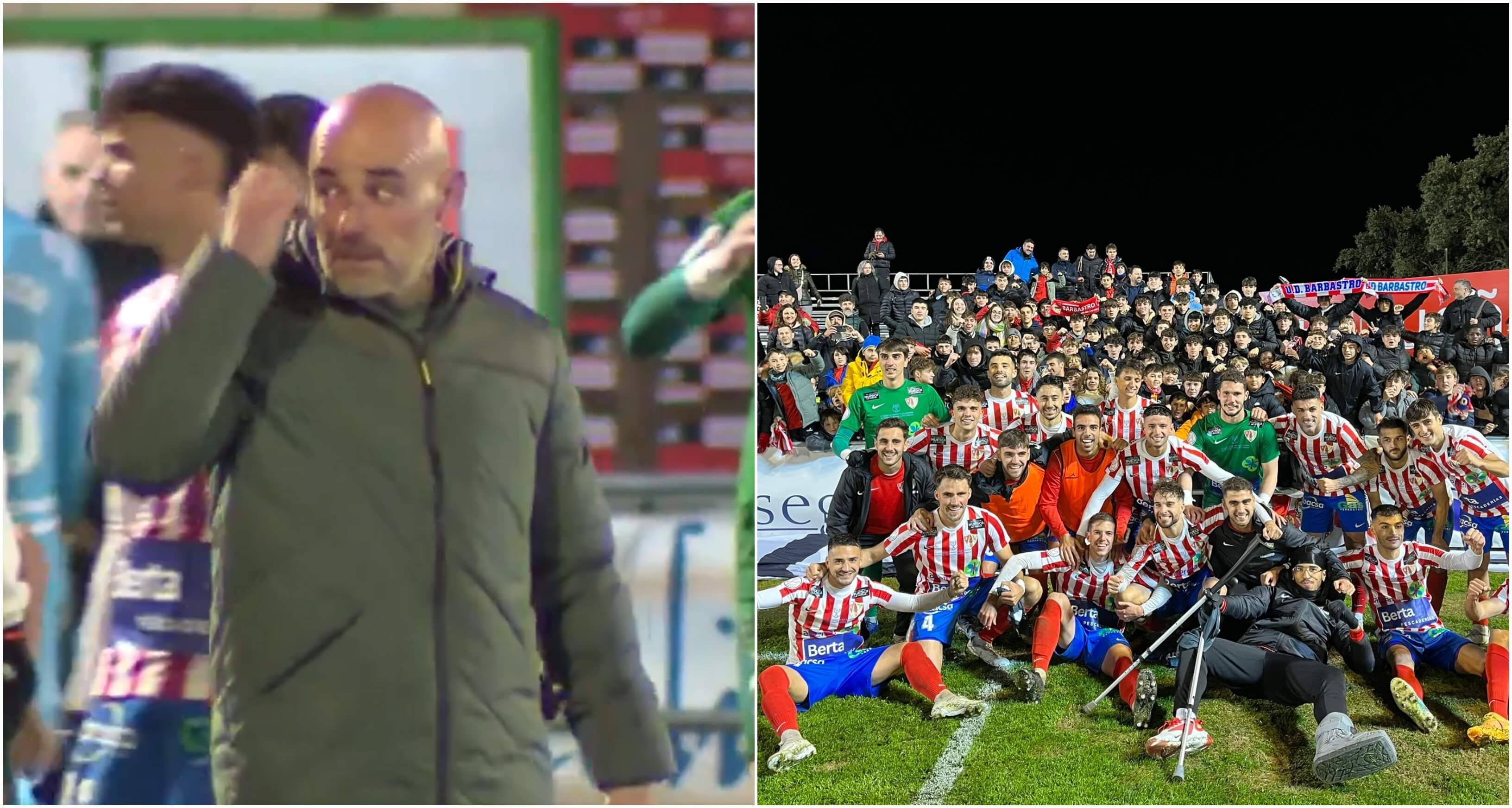  Dani Martínez, técnico del Barbastro, emocionado tras ganar al Espanyol en Copa.