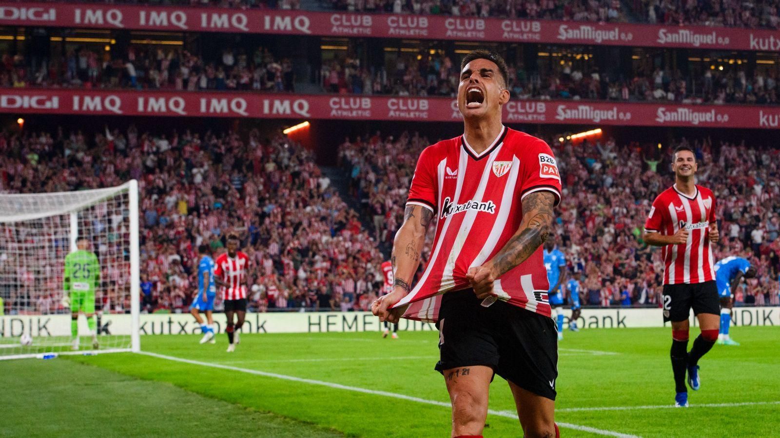  Dani García festeja su gol ante el Almería en San Mamés.