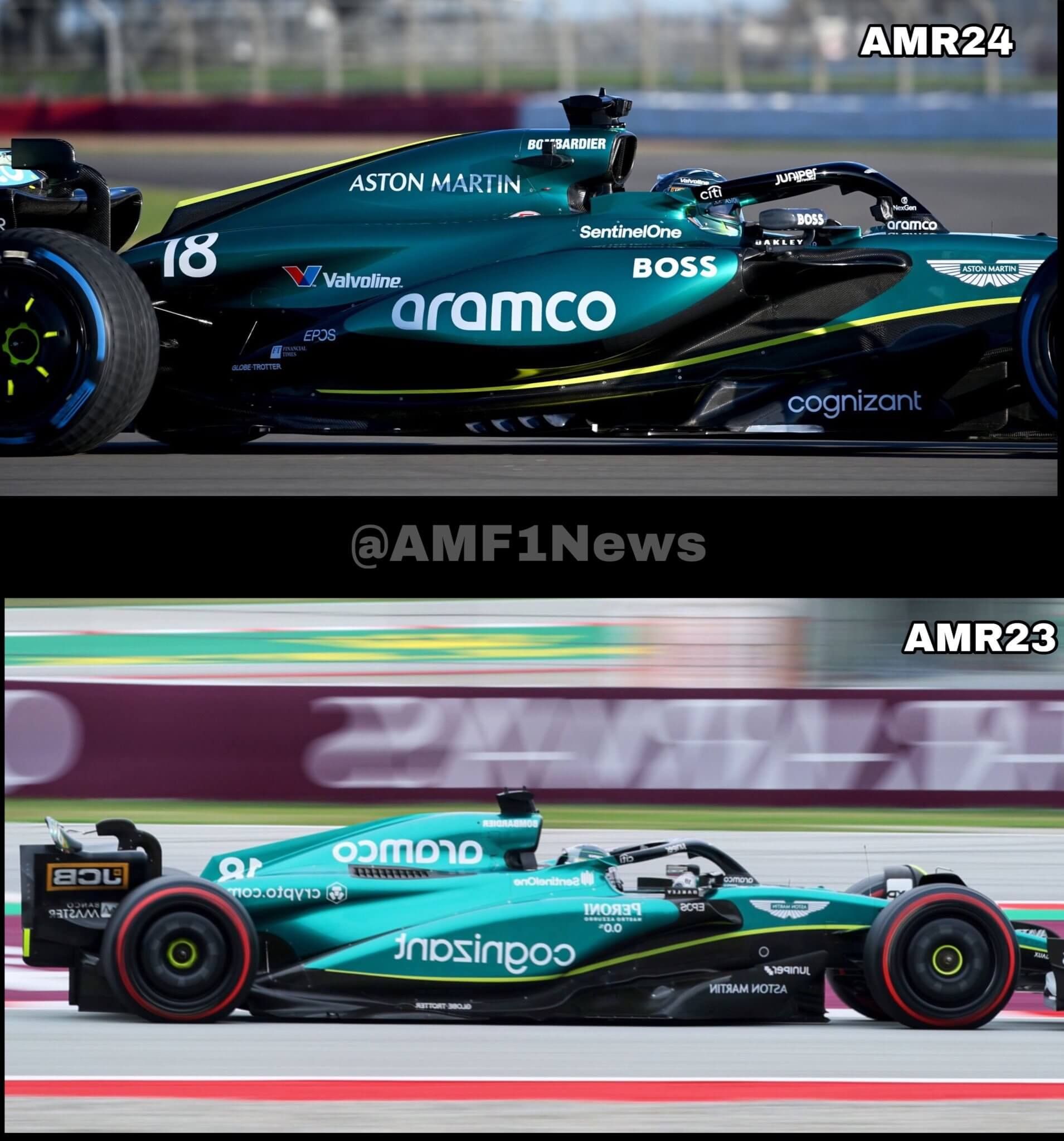  Diferencias en los pontones entre el AMR23 y el AMR23 ( @AMF1News)
