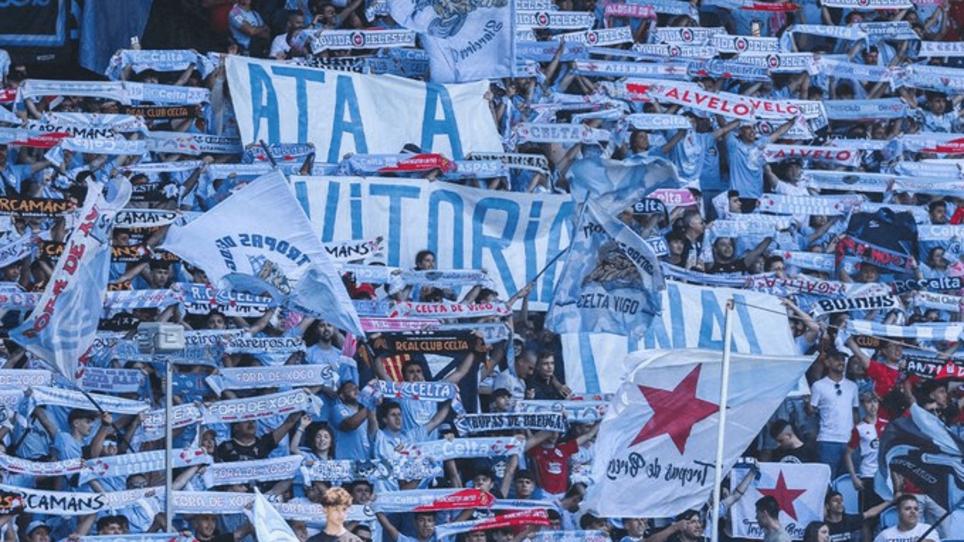 Grada de animación en Balaídos.